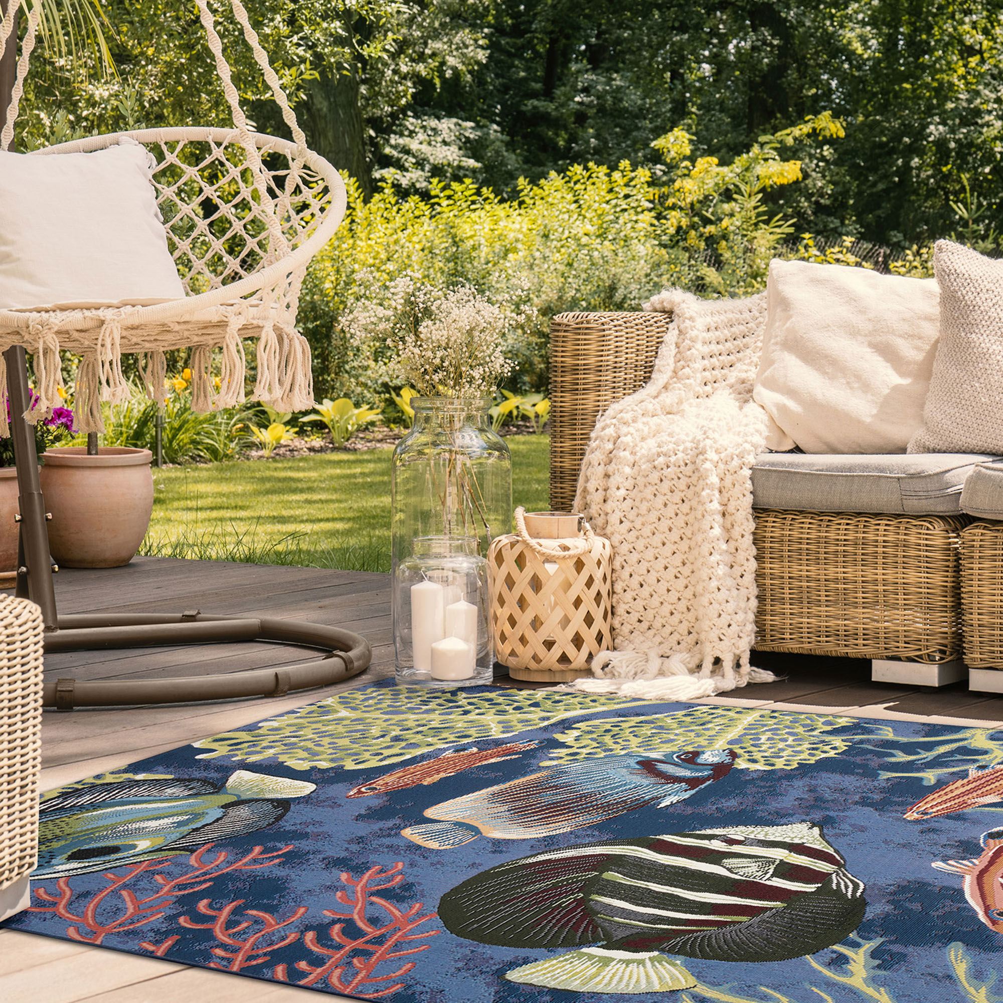Aquatic Rug Aquatic Vista Navy Blue Tropical Fish Indoor Outdoor Rugs by Liora Manne