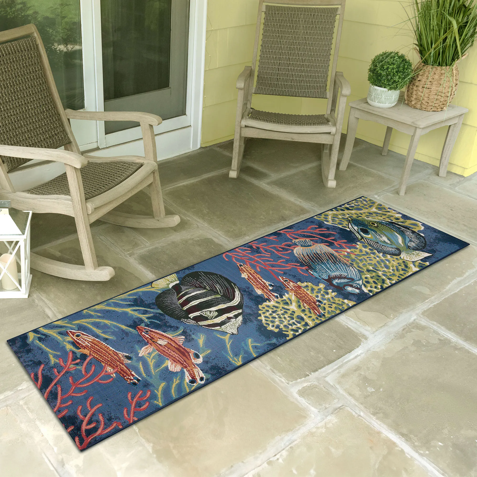 Aquatic Rug Aquatic Vista Navy Blue Tropical Fish Indoor Outdoor Rugs by Liora Manne