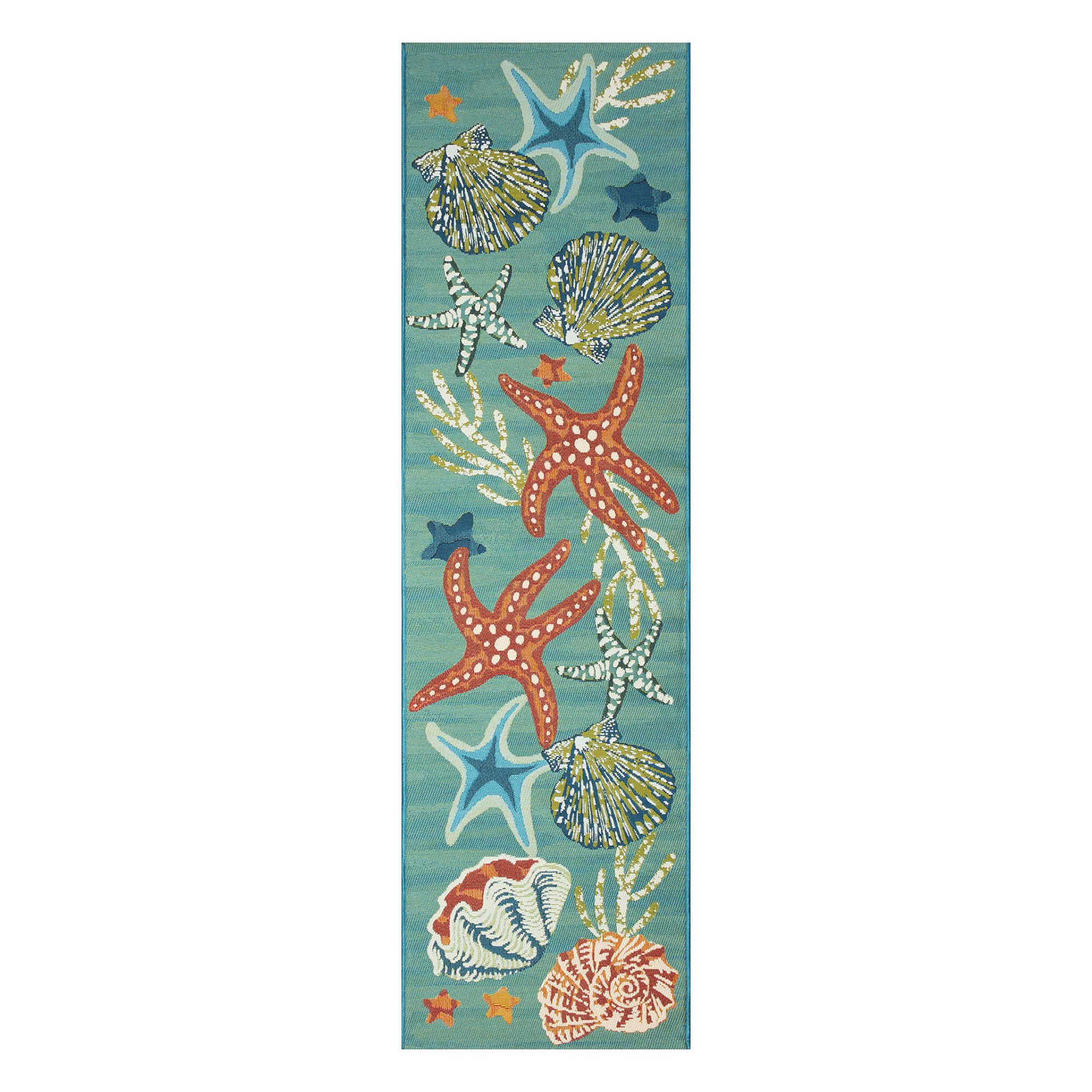 Starfish Song Aqua Seashell Coastal Indoor Outdoor Rugs by Liora Manne