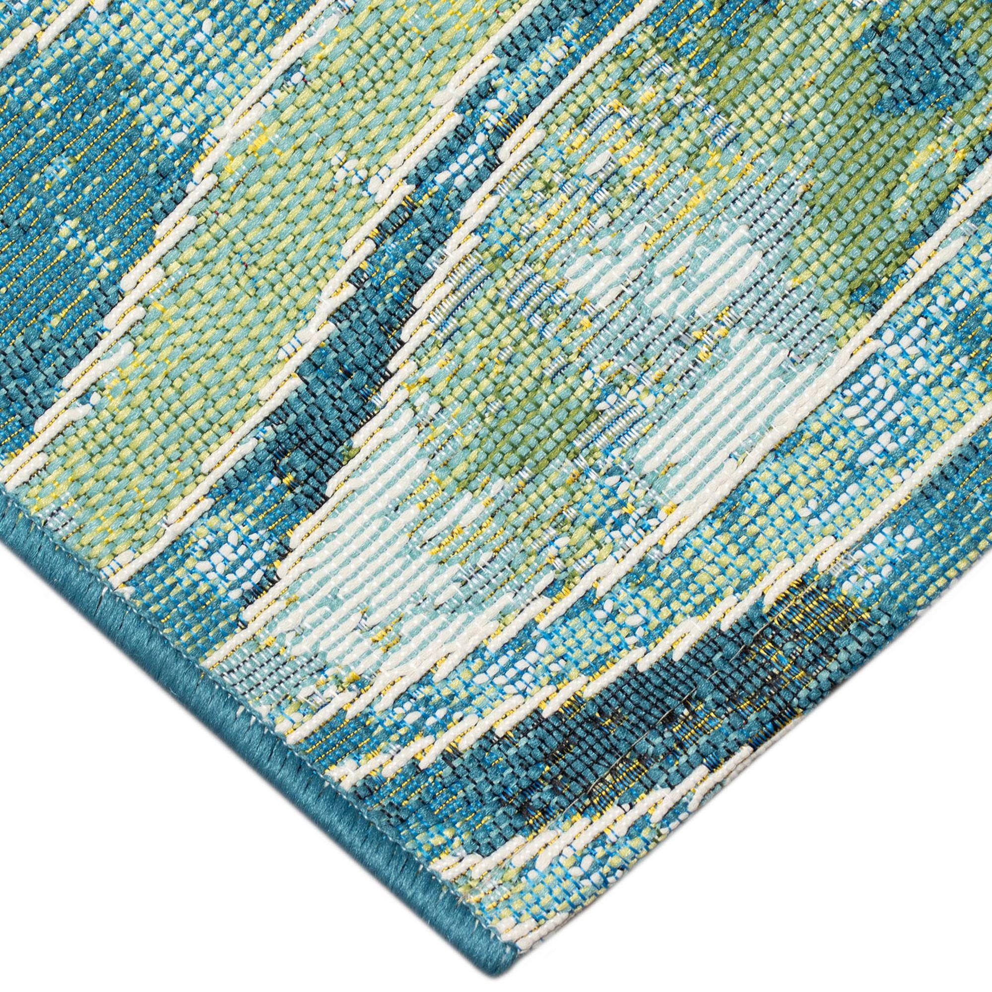 Wave Rider Color Linen Rug Waves Blue or Green Abstract Striped Design Indoor Outdoor Rugs by ...