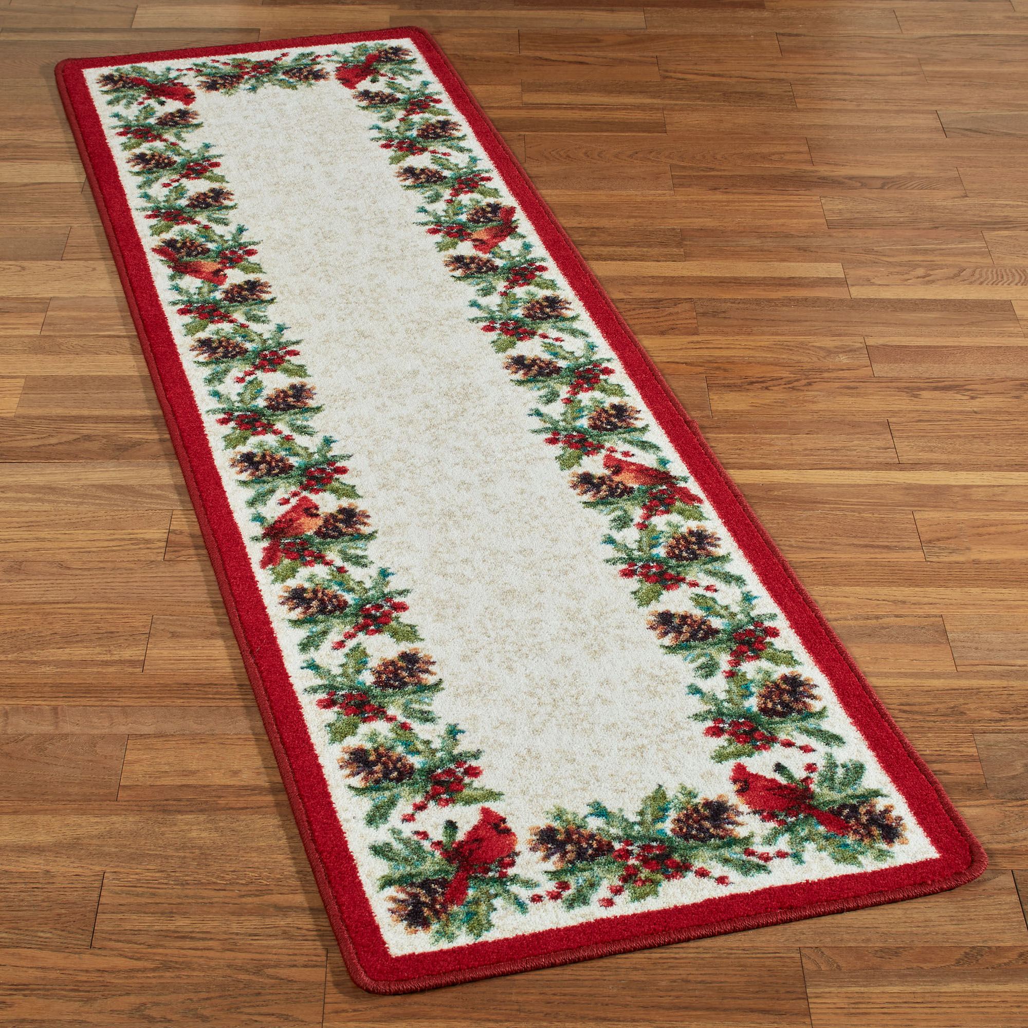 Cardinal Song Red and Green Holiday Rug Runner