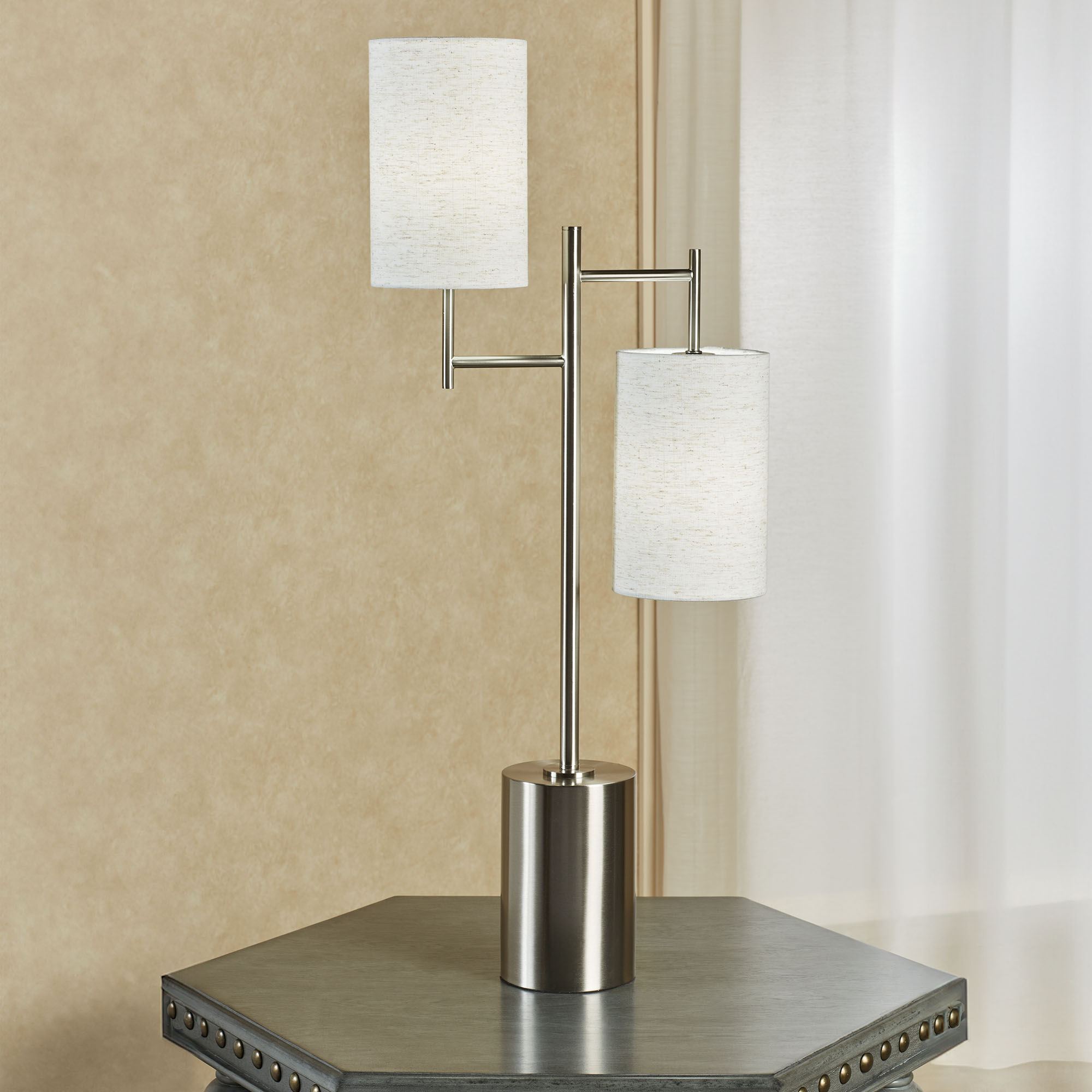 Avondale Modern Industrial Style Silver Metal Table Lamp with Uplight ...