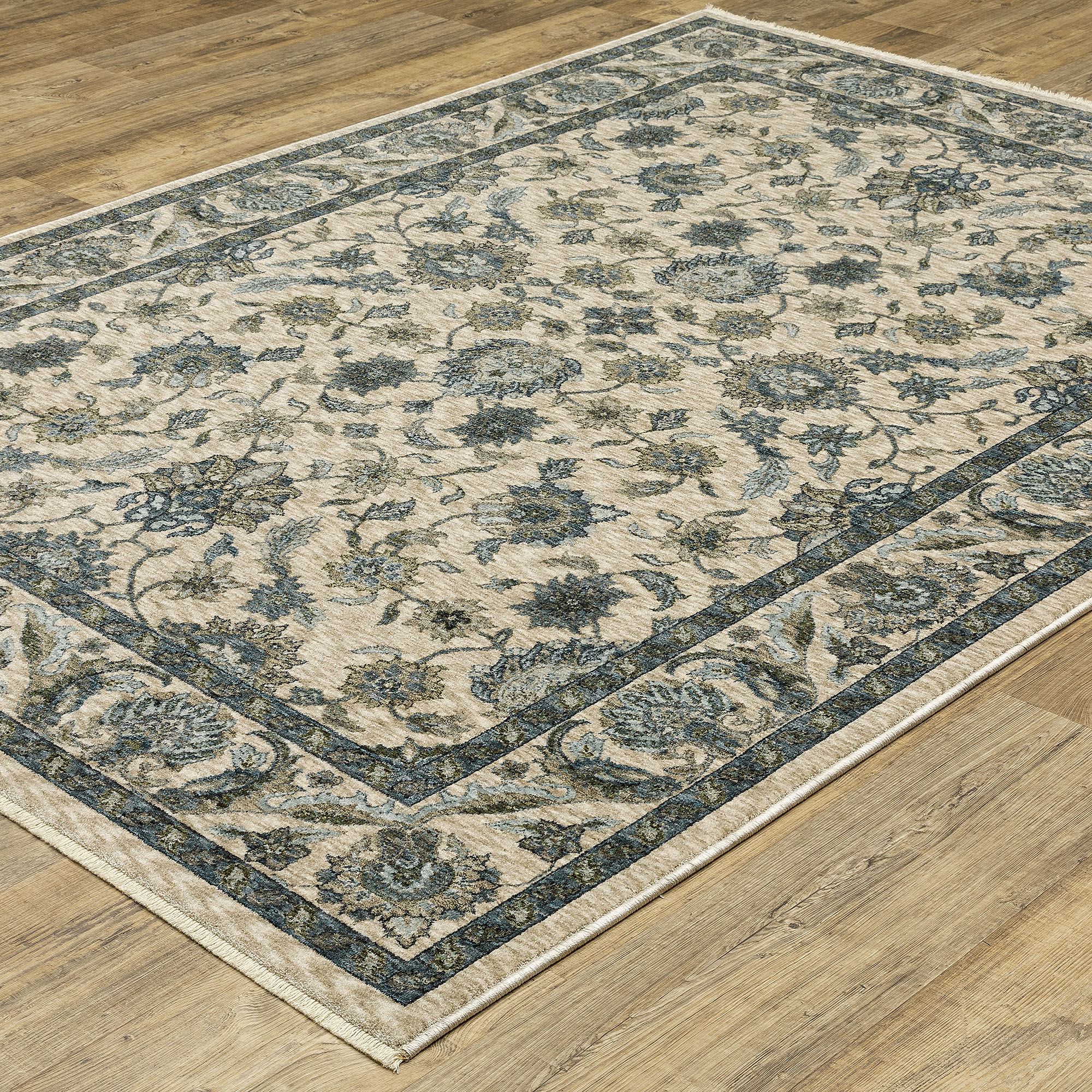 Orsman Beige Traditional Jacobean Floral Area Rugs