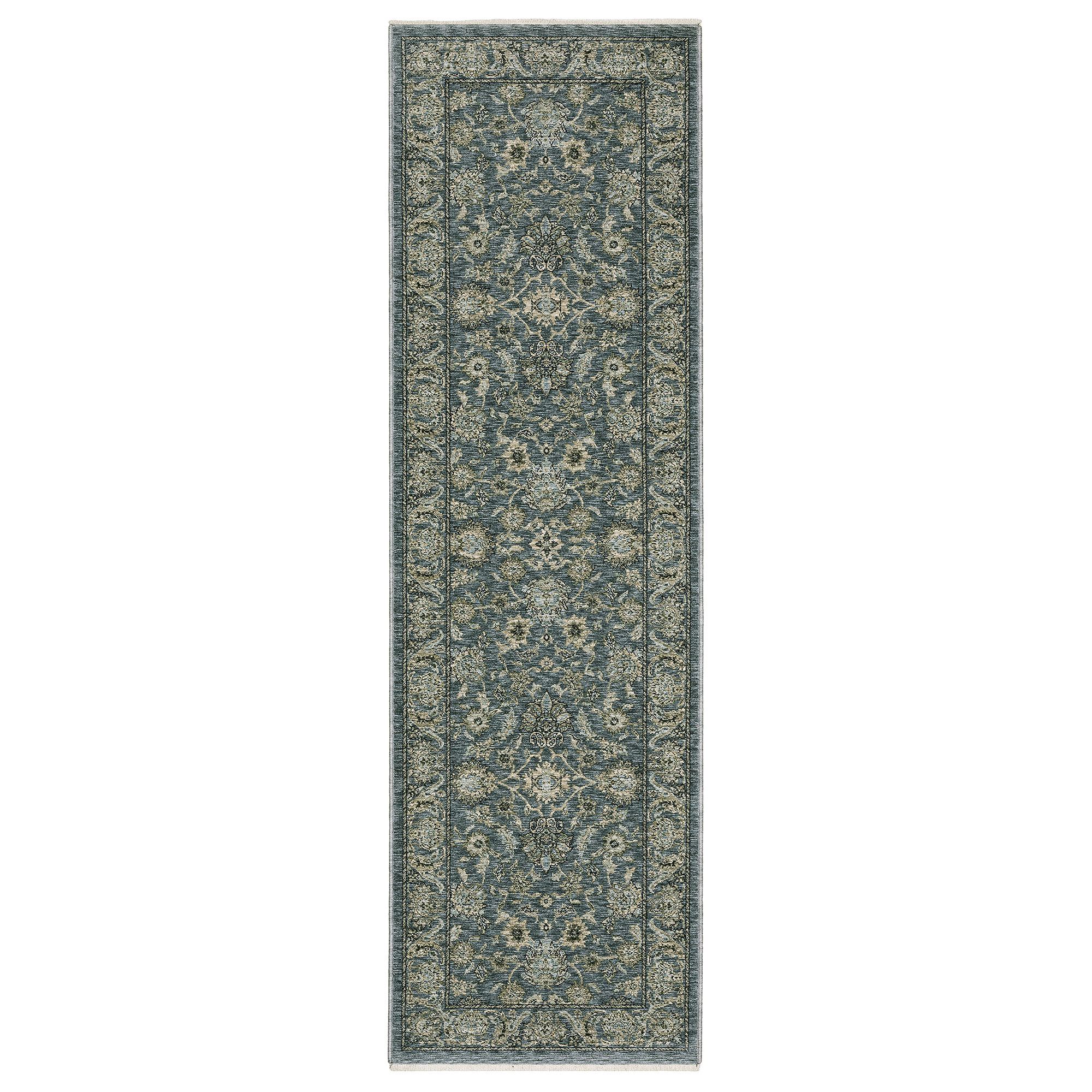 Orsman Blue Traditional Jacobean Floral Area Rugs