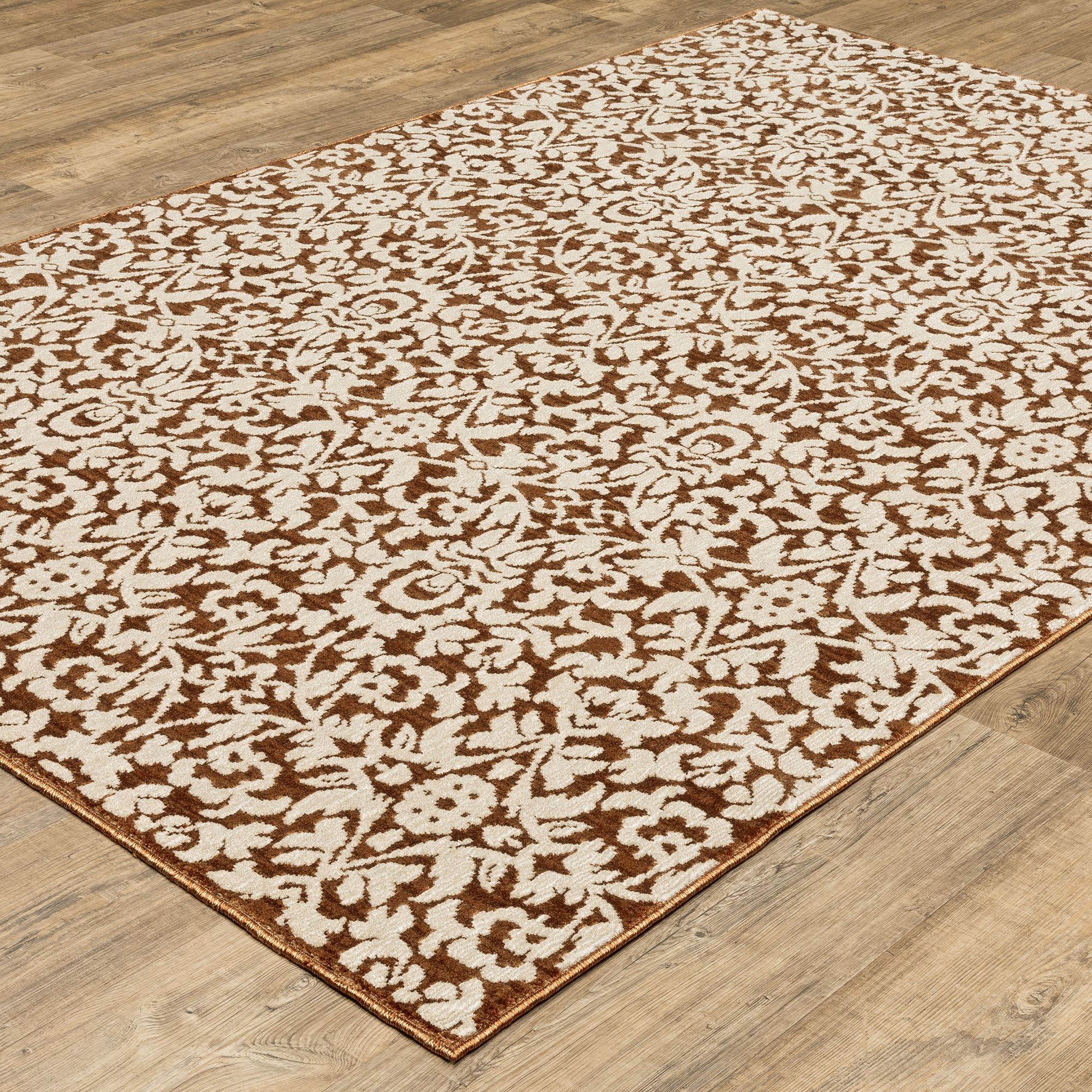 Burman Rust and Ivory Scrolling Vine Area Rugs
