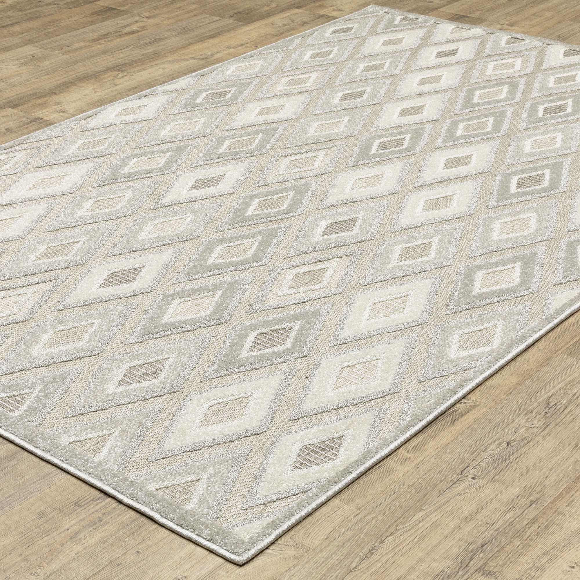 Traced Diamond Rug Canfield Beige and Gray Geometric Diamonds Area Rugs