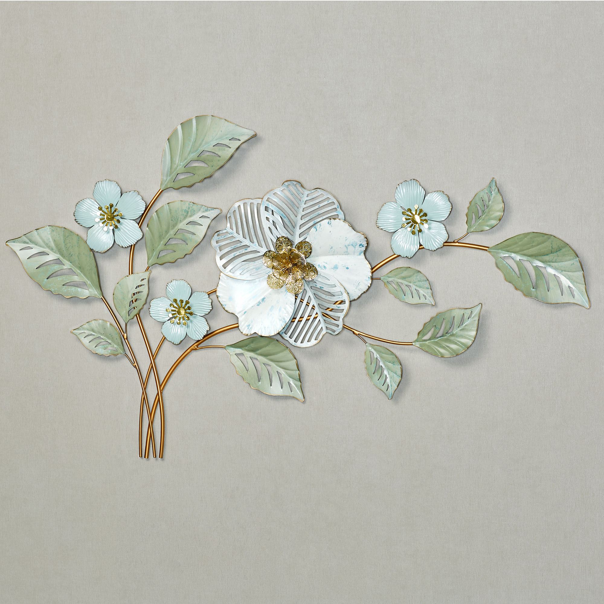 Floral Cottage Pale Aqua and Soft Green Hand Finished Metal Flower Wall Art