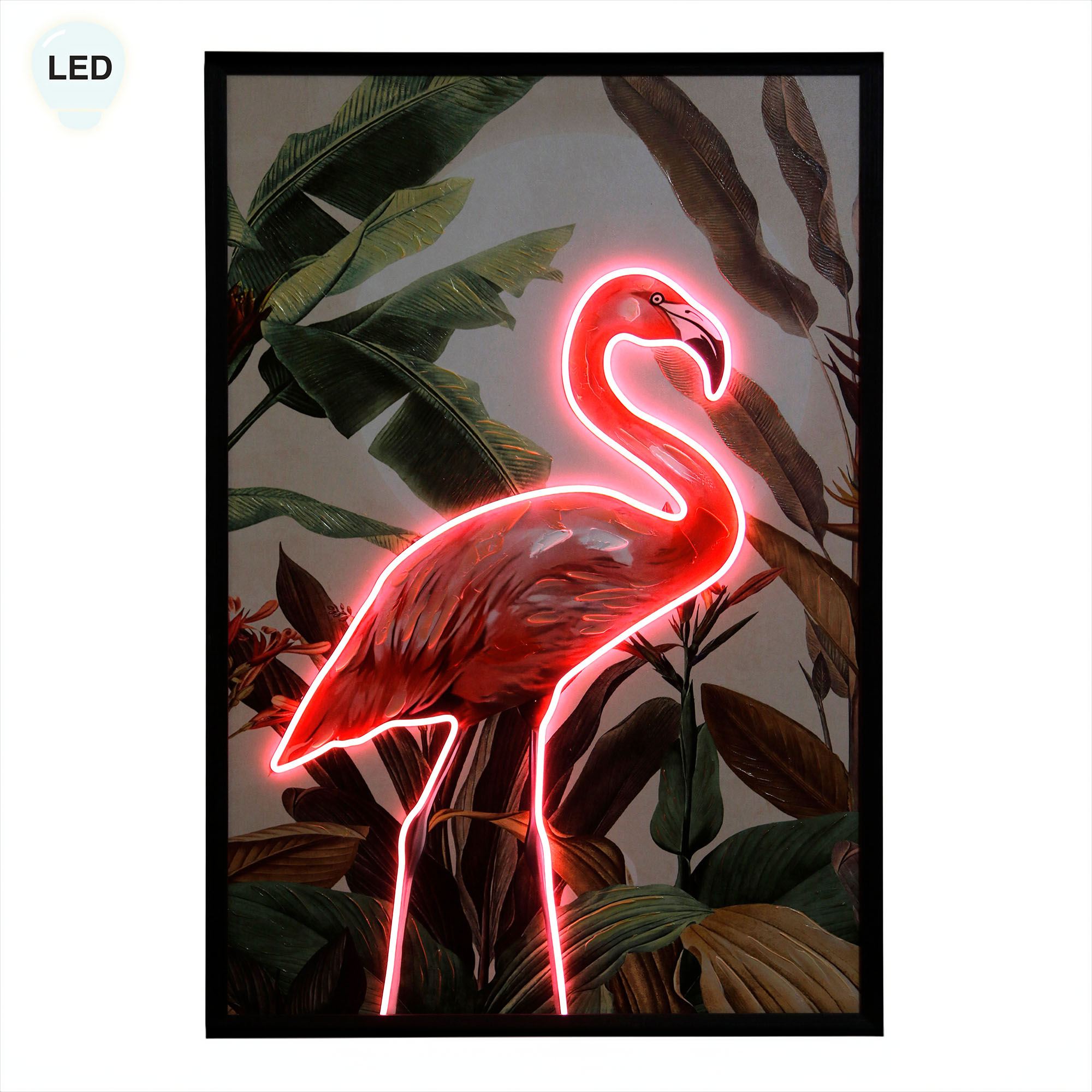 Pink Flamingo LED Lighted Tropical Canvas Framed Wall Art