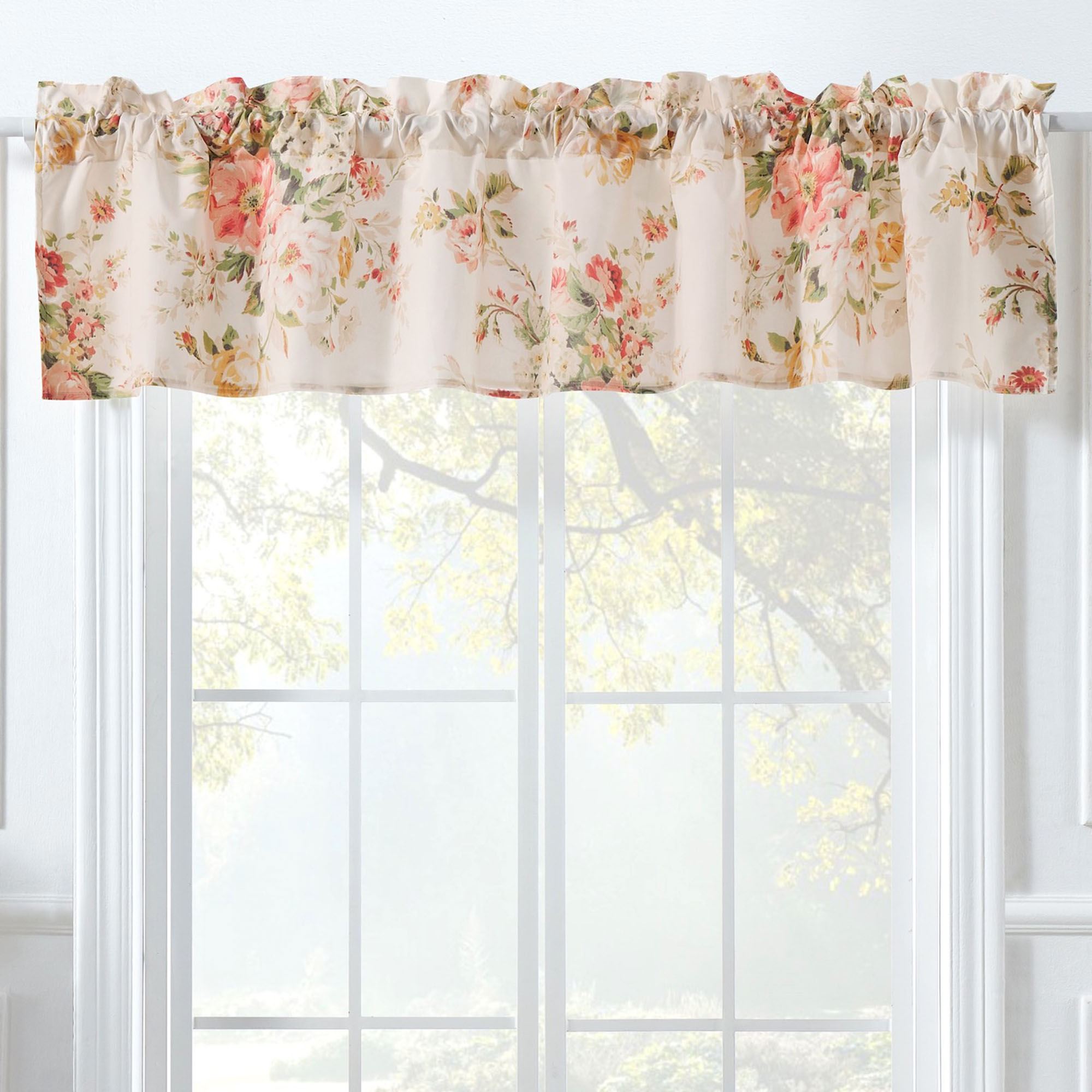 16 Inch Valance Graceful Blooms Tailored Valance Natural 84 x 16 | Touch of Class