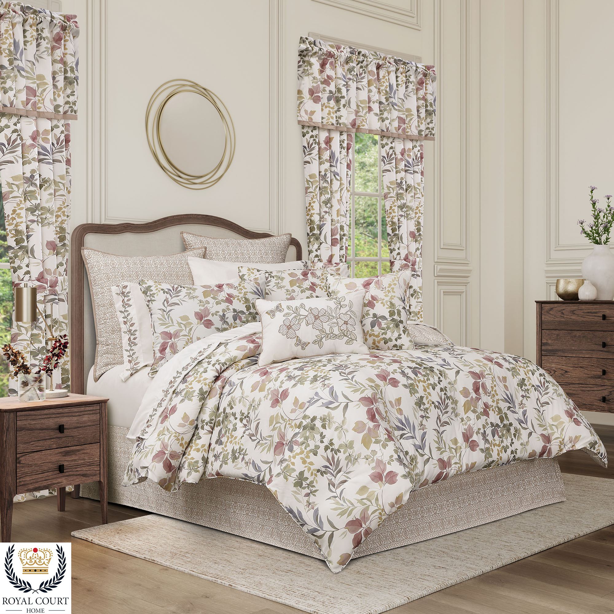 Rosewood Reversible Botanical Leaf Print Comforter Set Bedding by Royal ...
