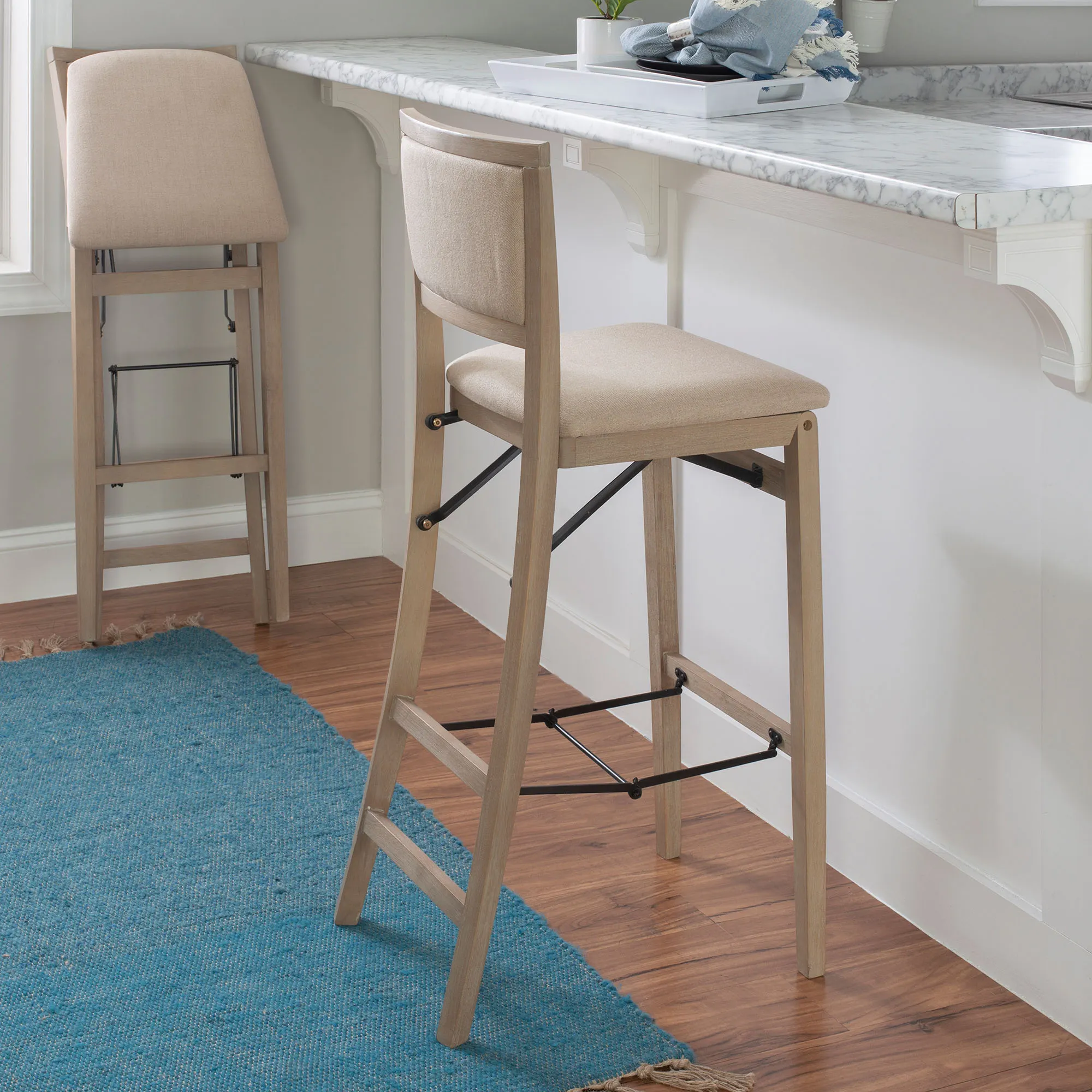 Danya Upholstered Natural Finished Wood Folding Bar Stool