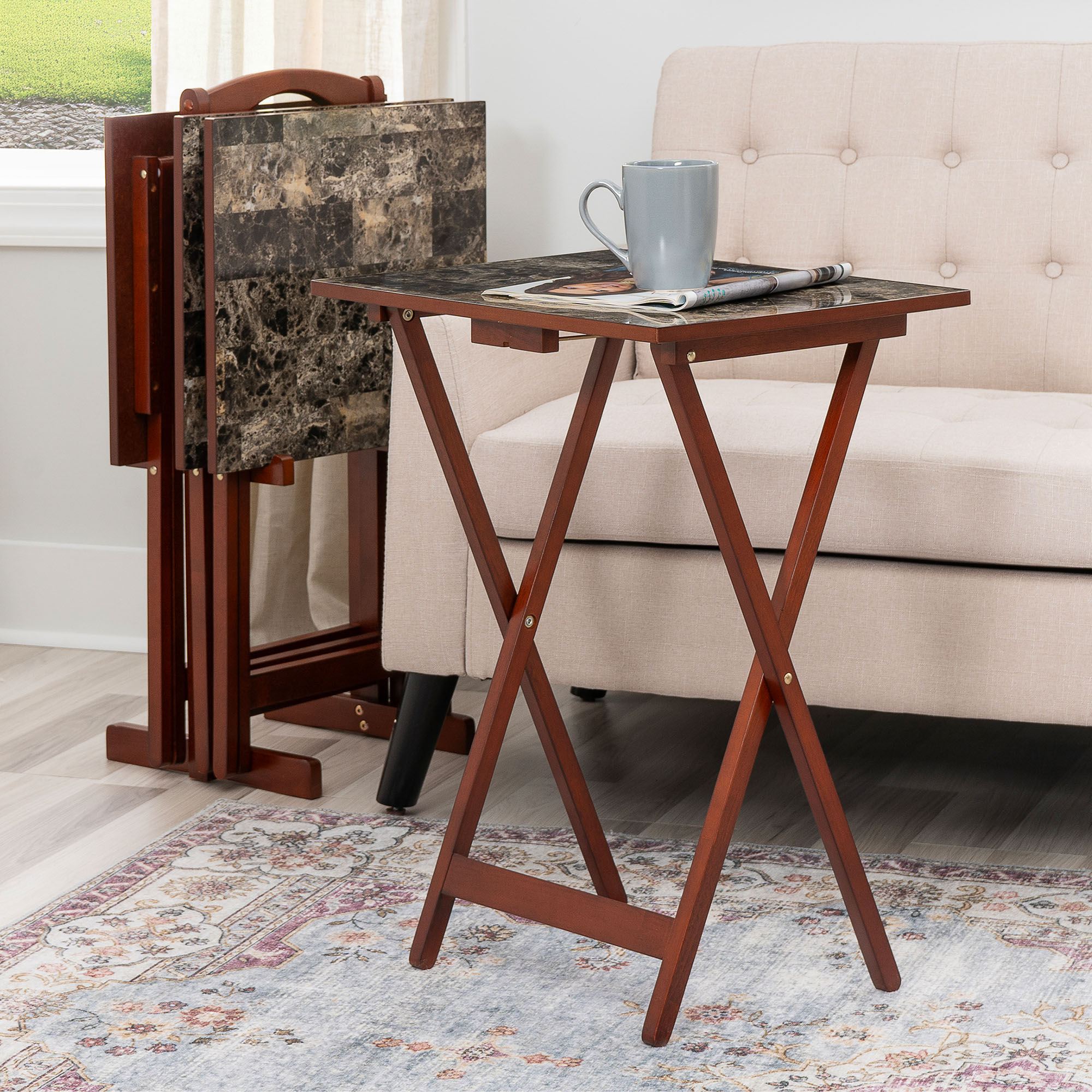 Taylor Wooden Folding TV Tray Table Set with Stand