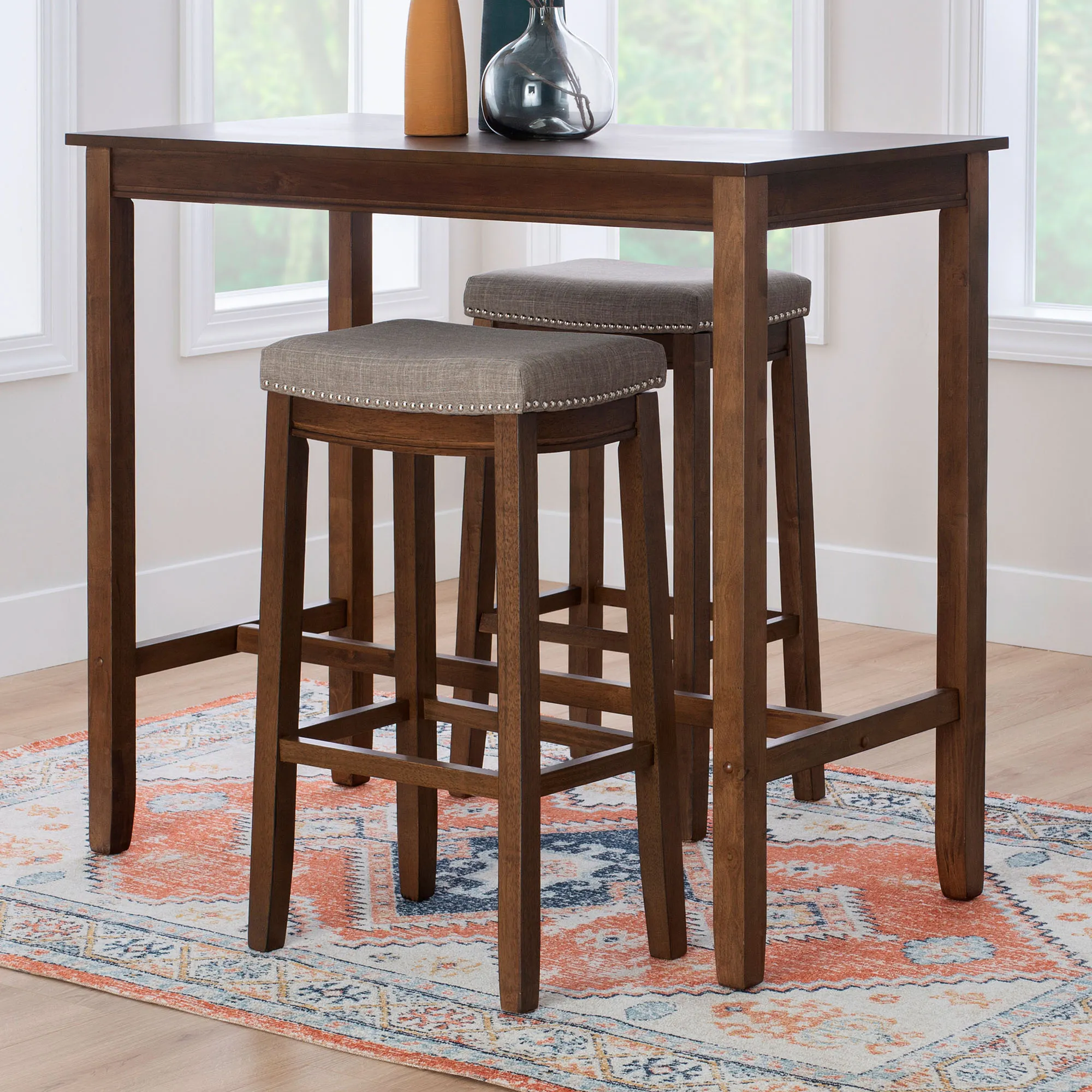 Sera Antique Oak Wood Bar or Counter Height Tavern Pub Table and