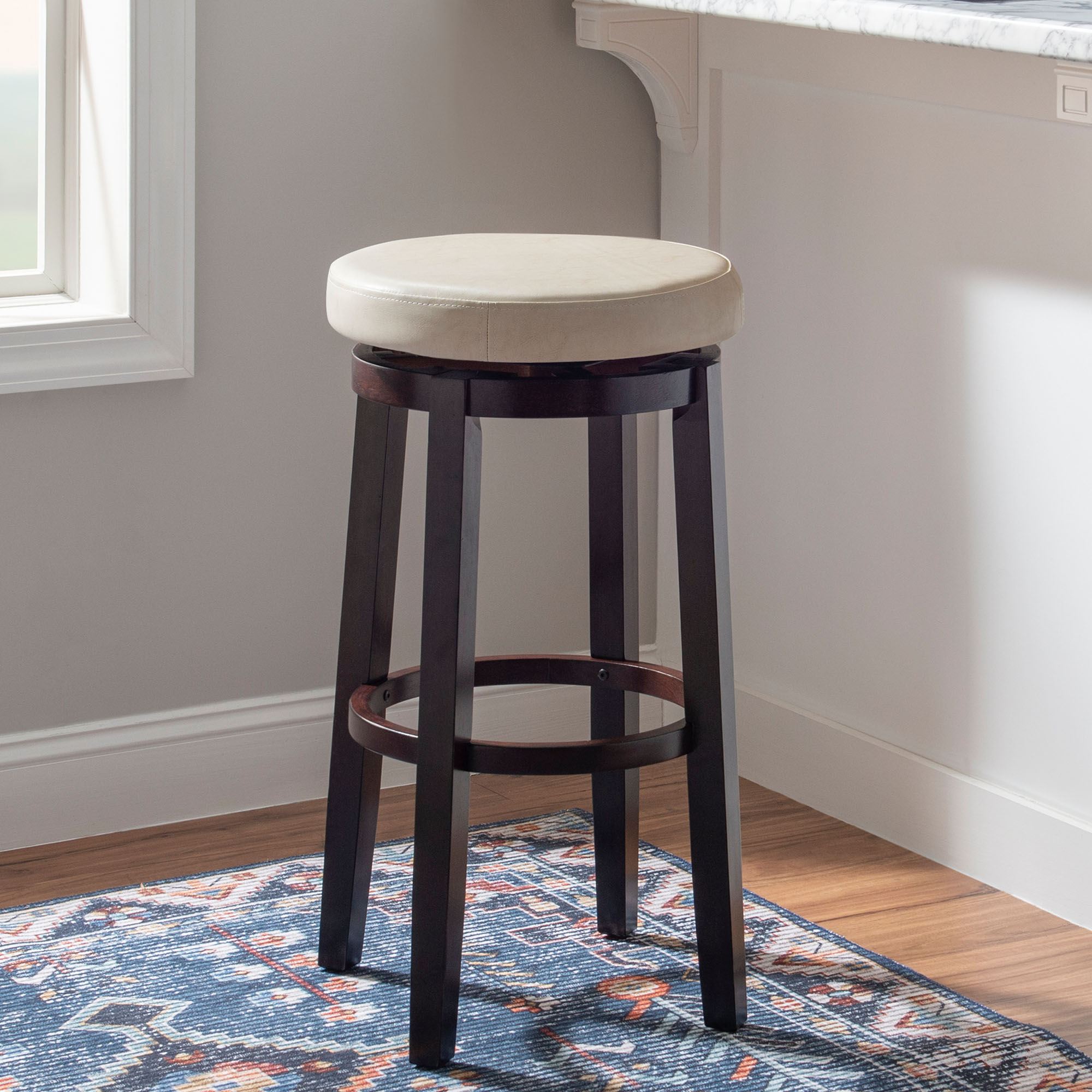 Tobias Autumn Cherry Wood Backless Kitchen Bar Swivel Stool with Faux ...