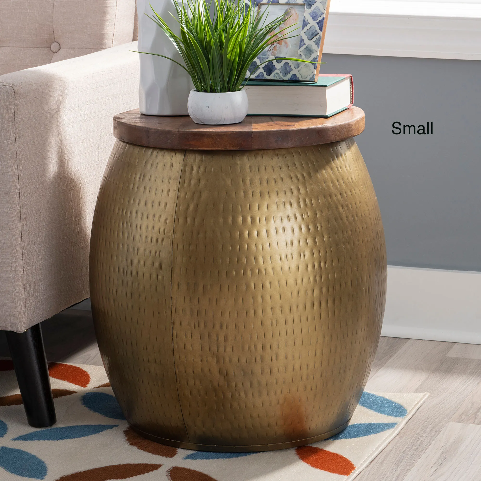 thumbnail image 2 of Opalhouse Hammered Metal Storage Patio Accent Table – Gold – Iron Frame – Open Box 2 of 2