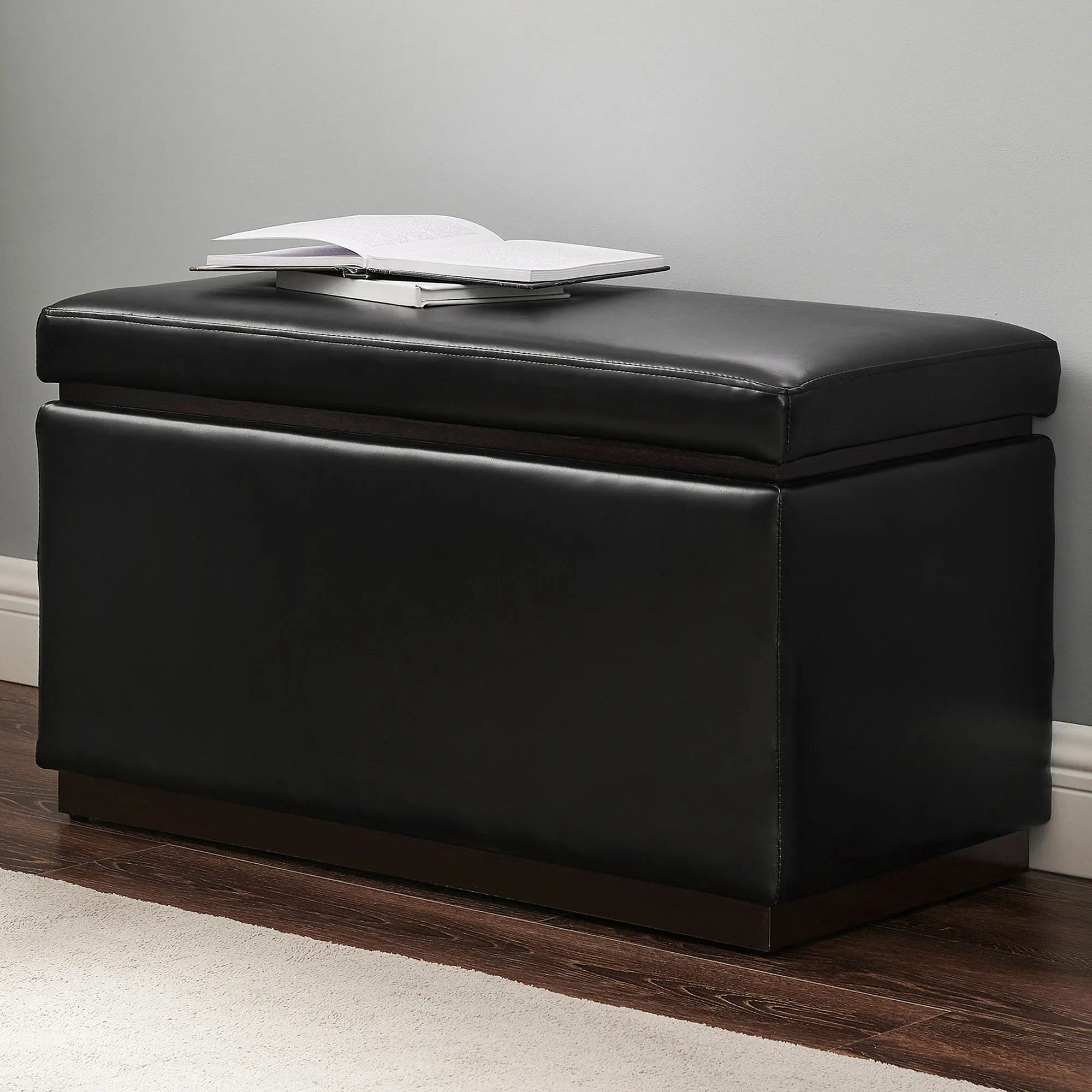 Faux Leather Rectangular Storage Stool Upholstered Storage Ottoman