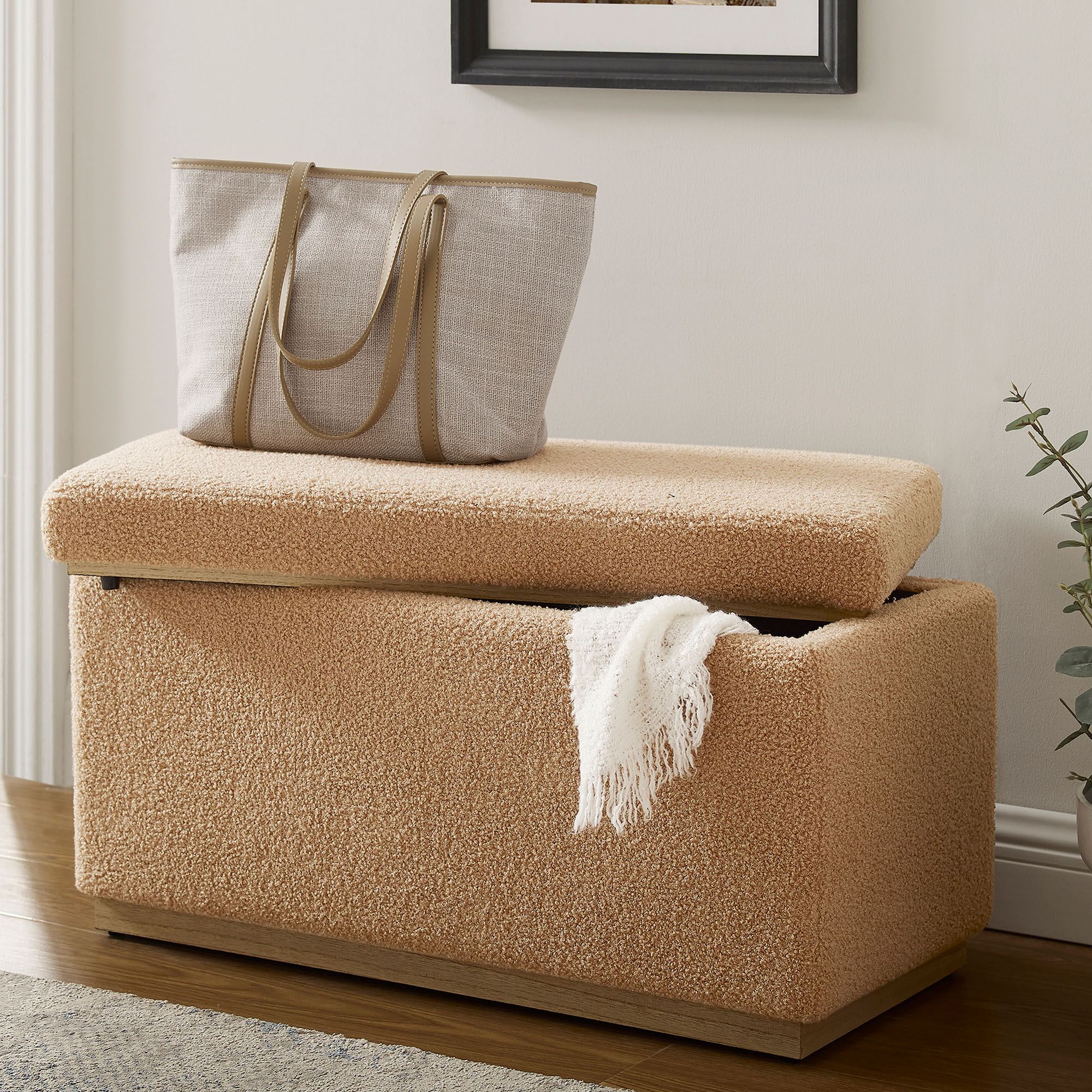 Mya Sand Boucle Upholstered Rectangle Storage Bench