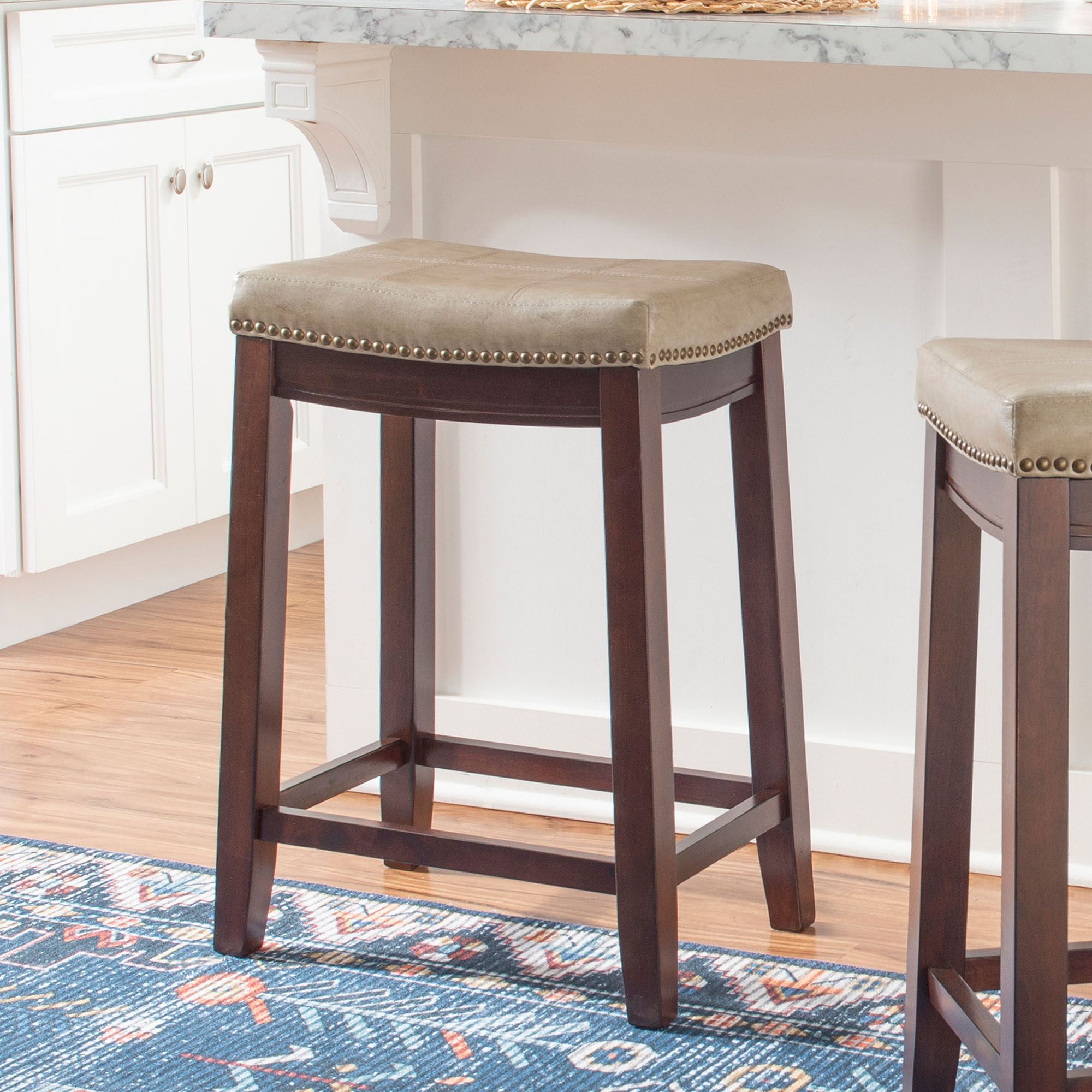 Not Deep Counter Stools Ryedale Natural Cherry Wood Backless Kitchen Counter Stool with Faux ...