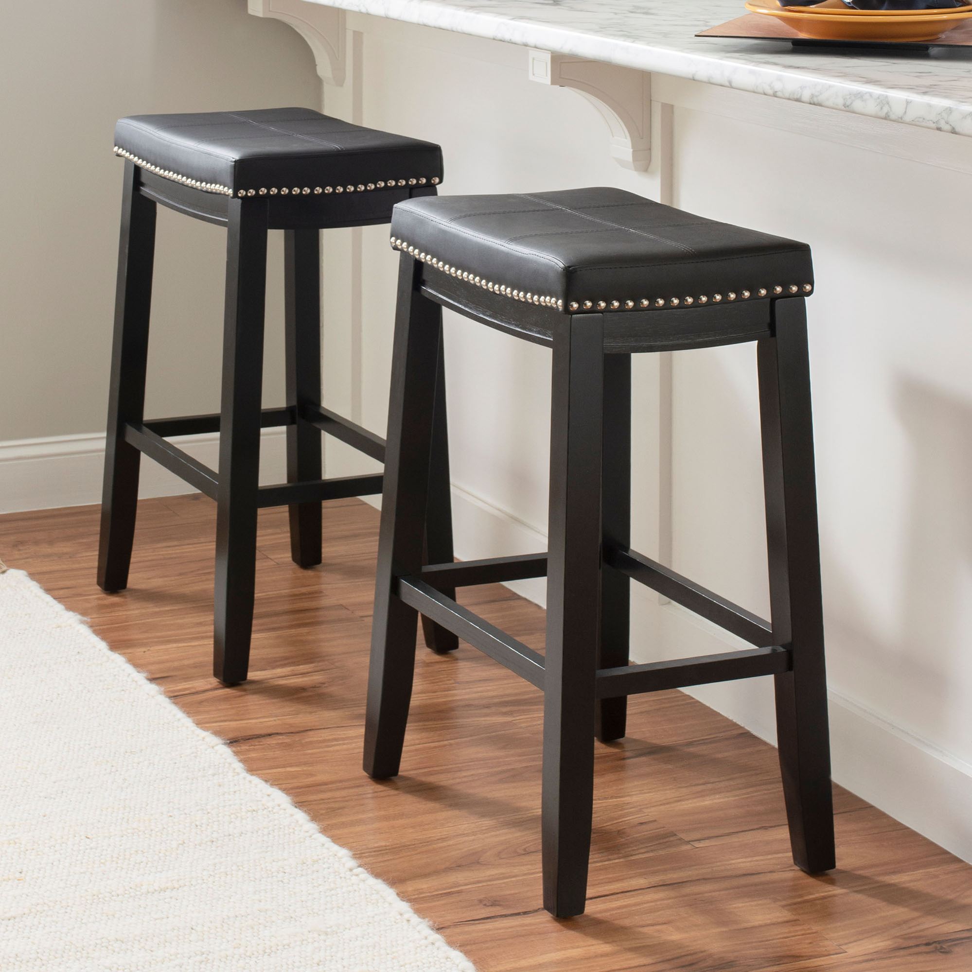 Jayce Black Wood Backless Kitchen Counter or Bar Stool Set with