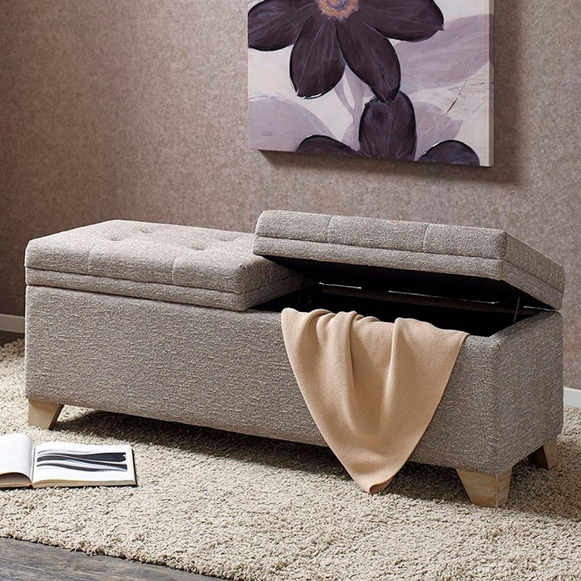 Anika 52 Inch Wide Gray Tufted Upholstered Storage Bench
