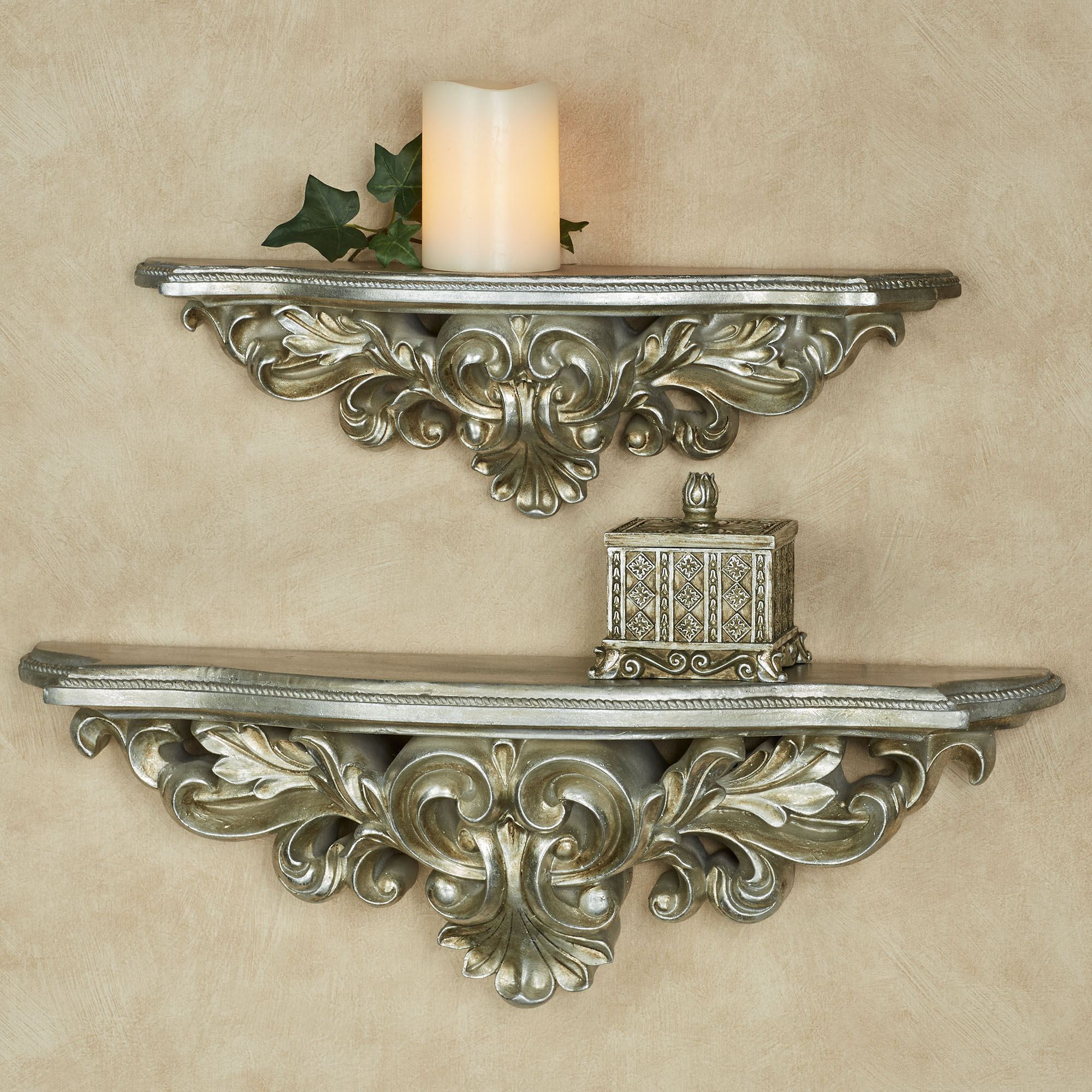 Silver Shelf Racks Elisa Aged Silver Acanthus Leaf Decorative Wall Shelf