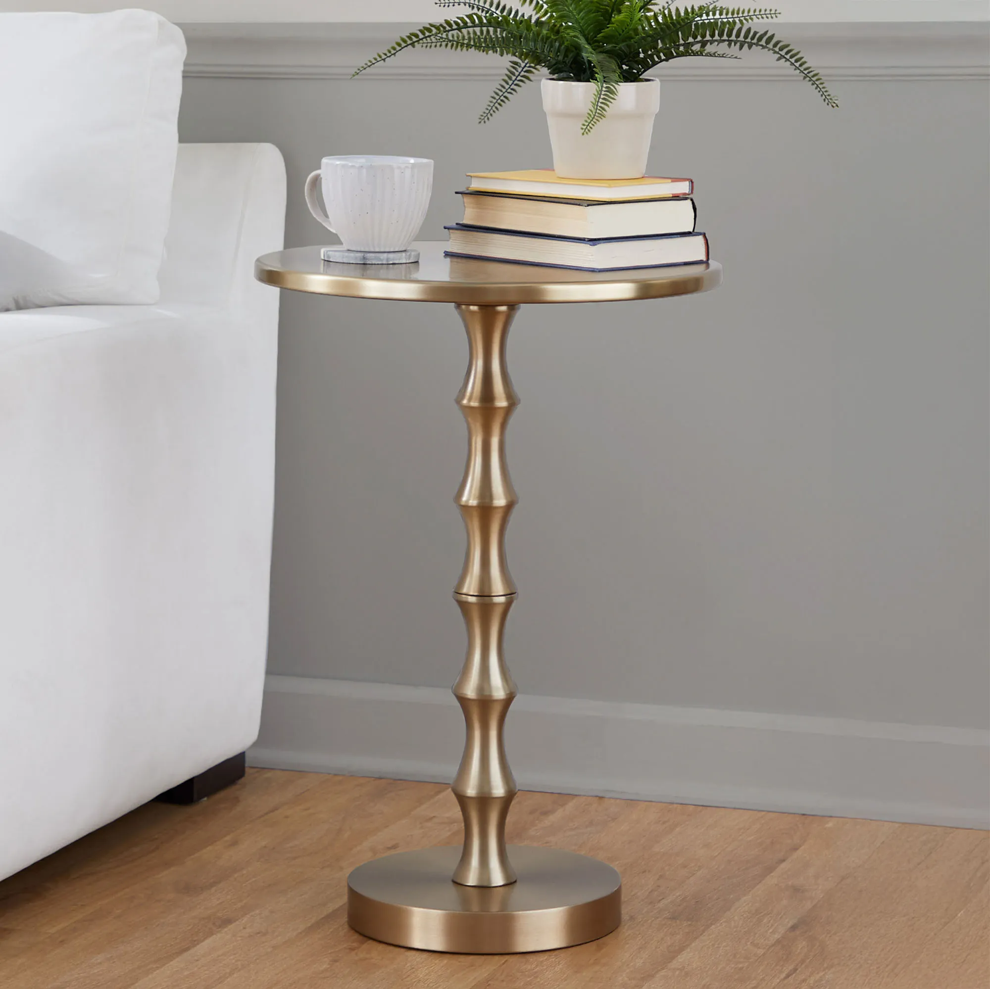 Bora Bamboo Style Gold Metal Round Accent Table