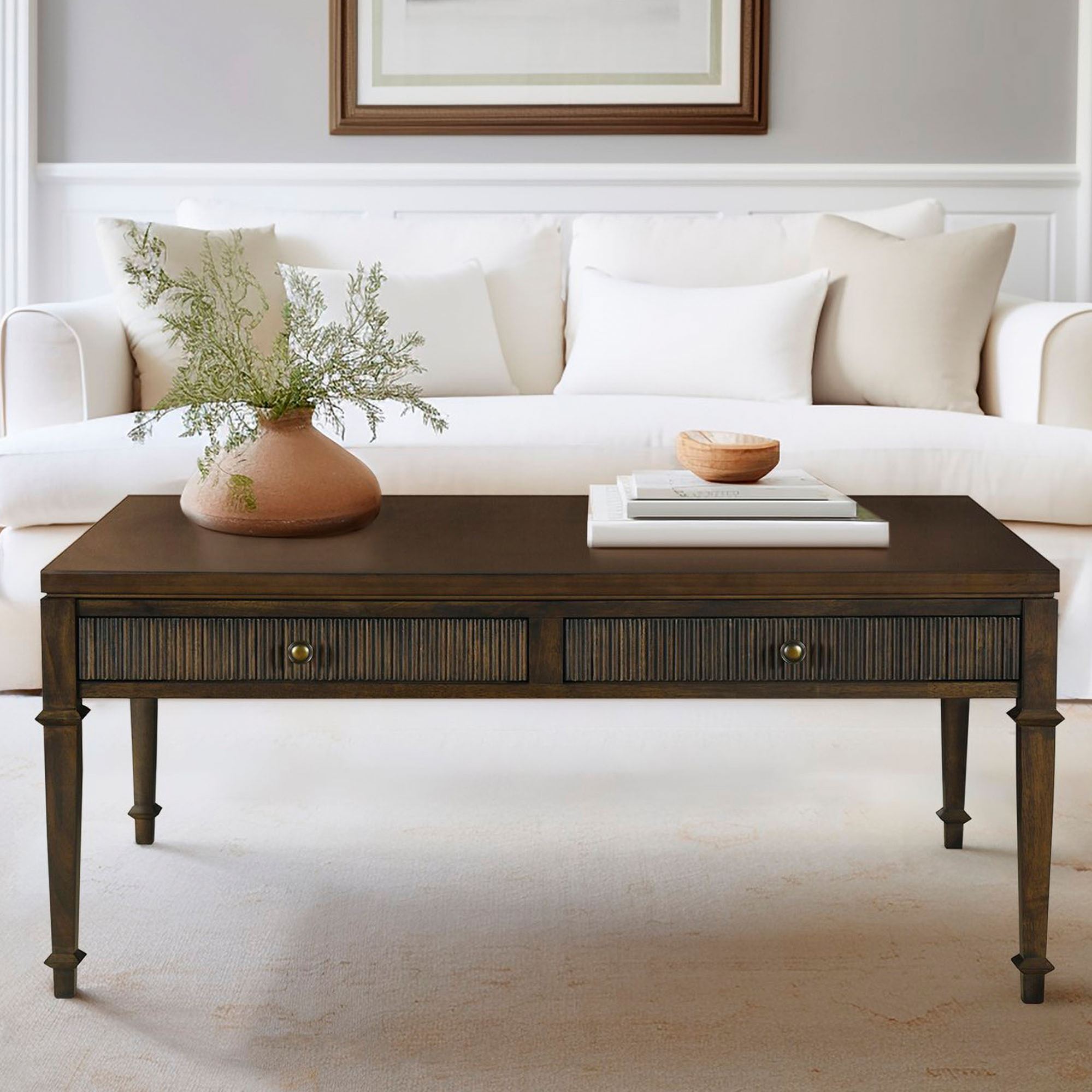 Kenna Espresso Dark Brown Wooden Coffee Table by Martha Stewart