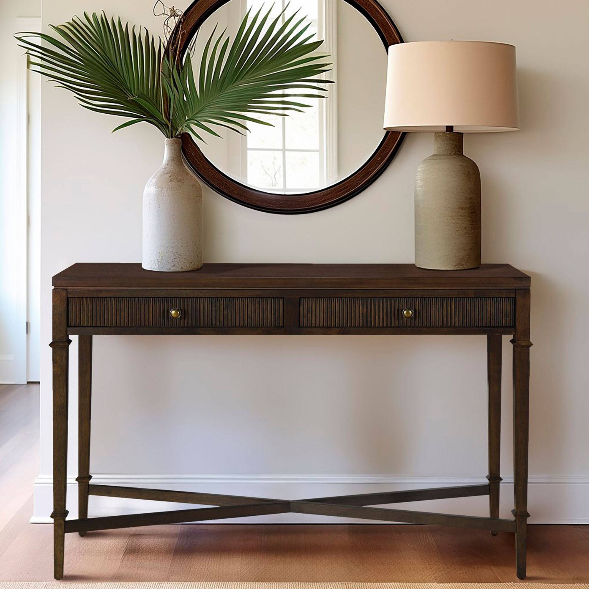 Kenna Espresso Dark Brown Wooden Console Table by Martha Stewart