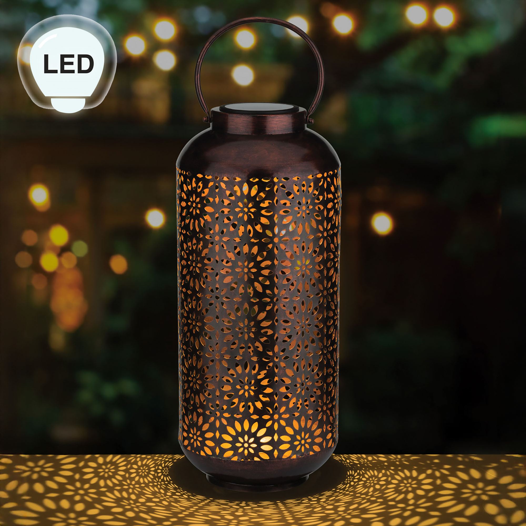 Celestial Flower Bronze Metal Solar Shadow Silhouette LED Outdoor Lantern