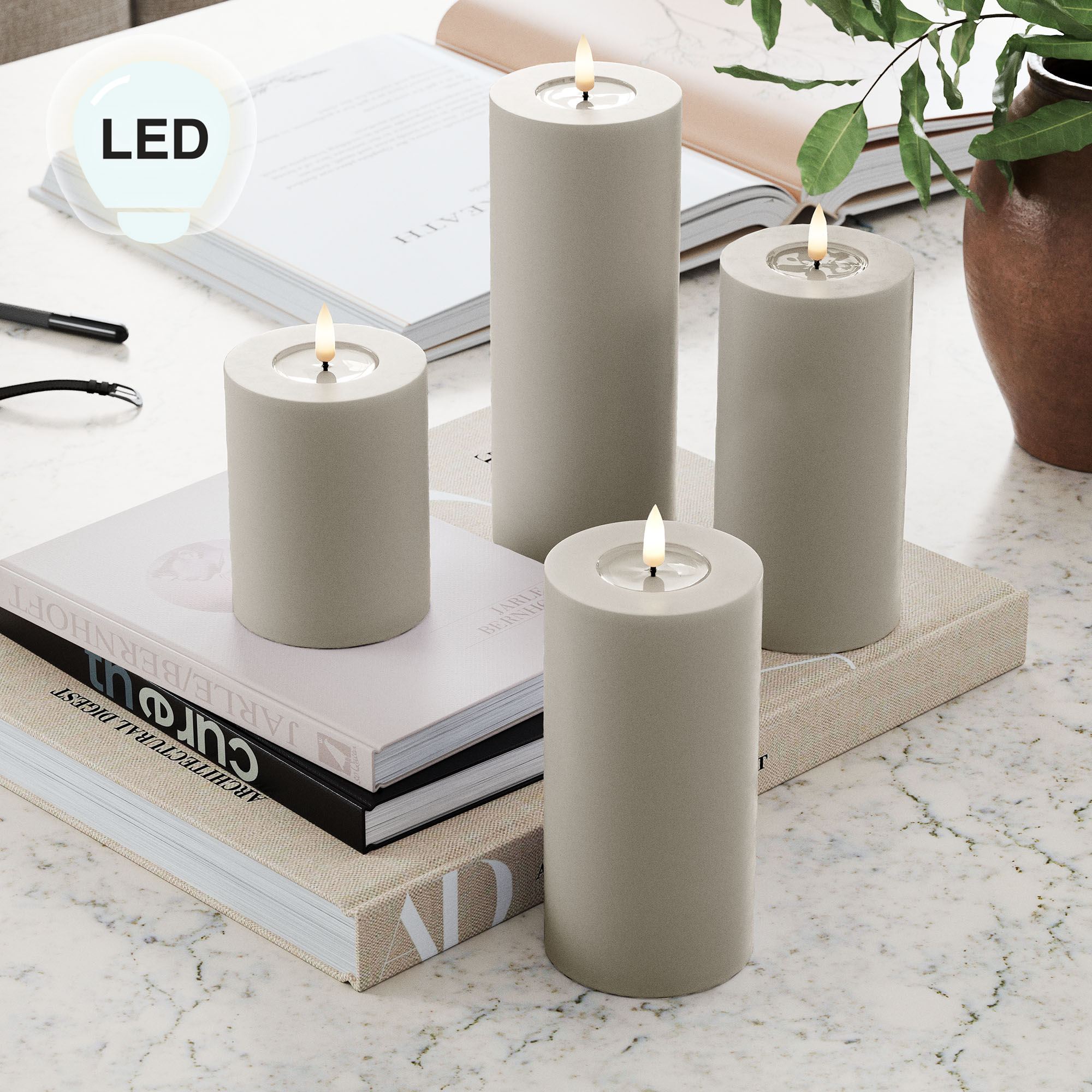 Taylor & Brown 2-Pack Solar LED Flameless Pillar Candles For Outdoor/Indoor - Waterproof
