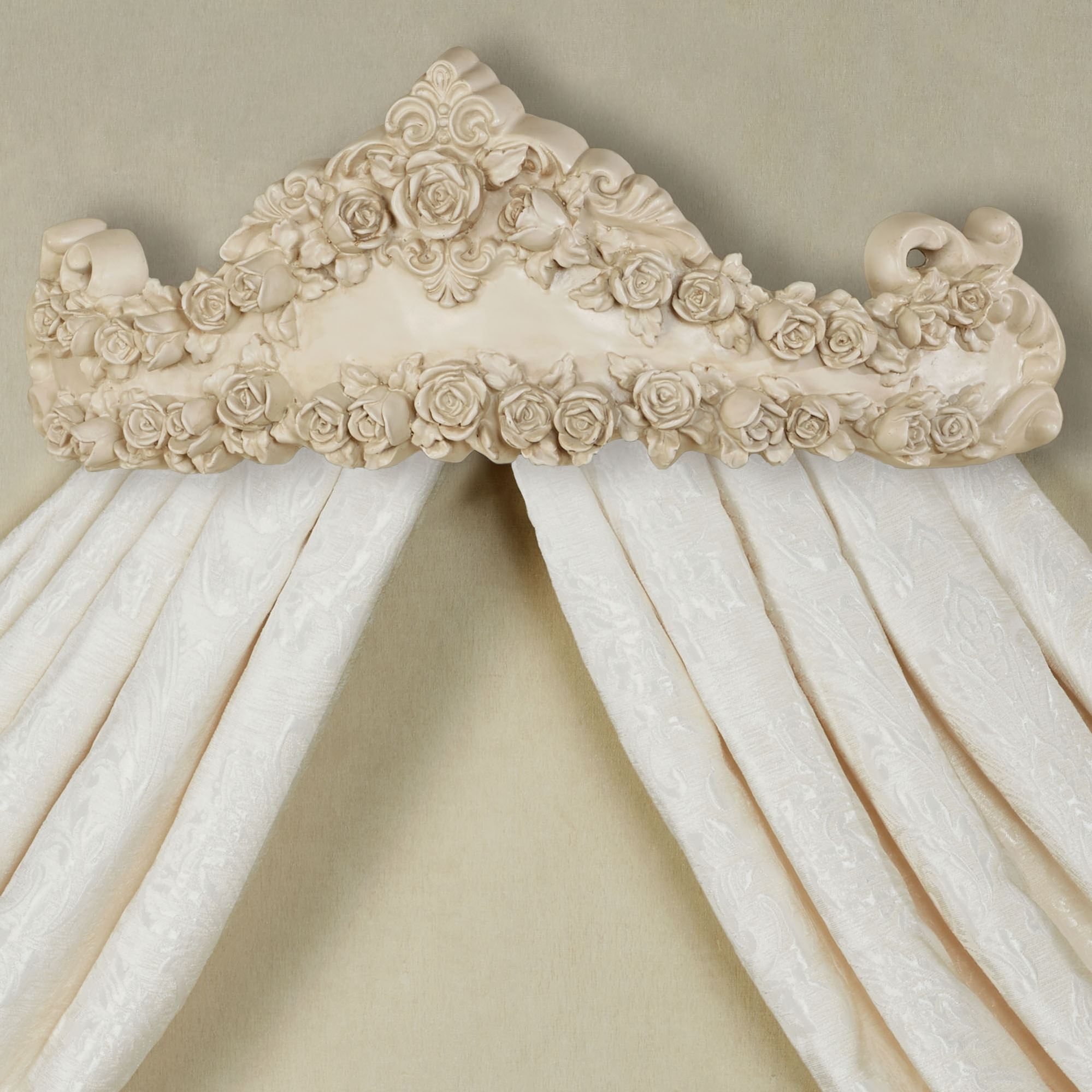 Rustic Teester Ella Rose Antique Ivory Floral Wall Teester Bed Crown