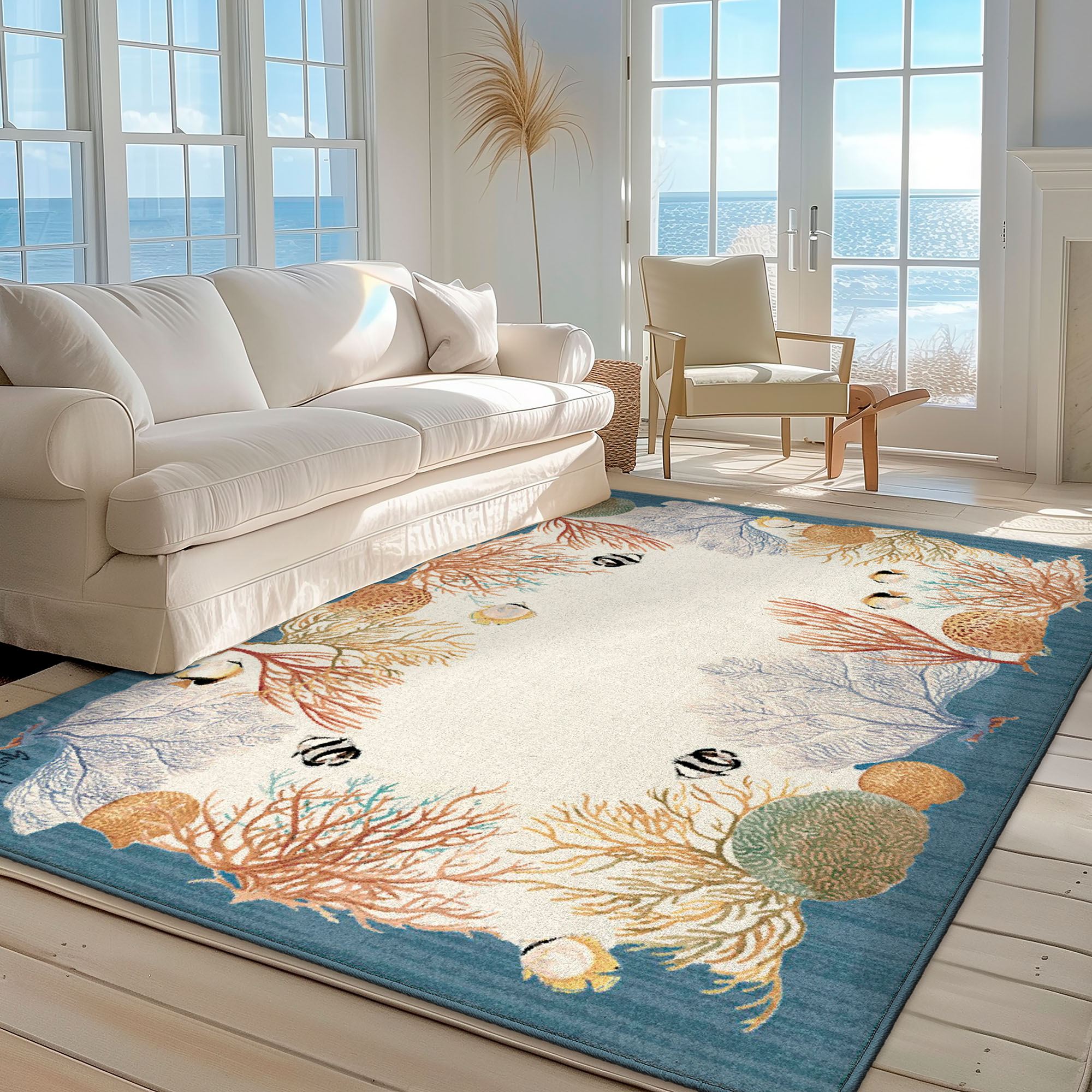 Fairpoint Sea Rug Sea Fans Guy Harvey Stain Resistant Coral Reef Tropical Fish Area Rugs