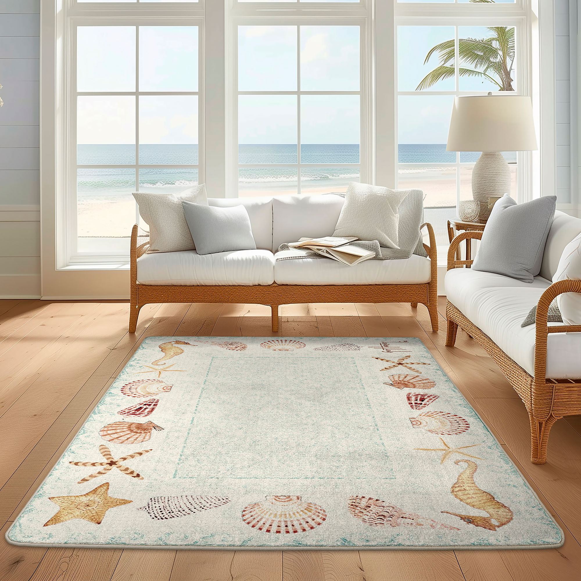 Seashell Swirl Guy Harvey Stain Resistant Coastal Area Rugs