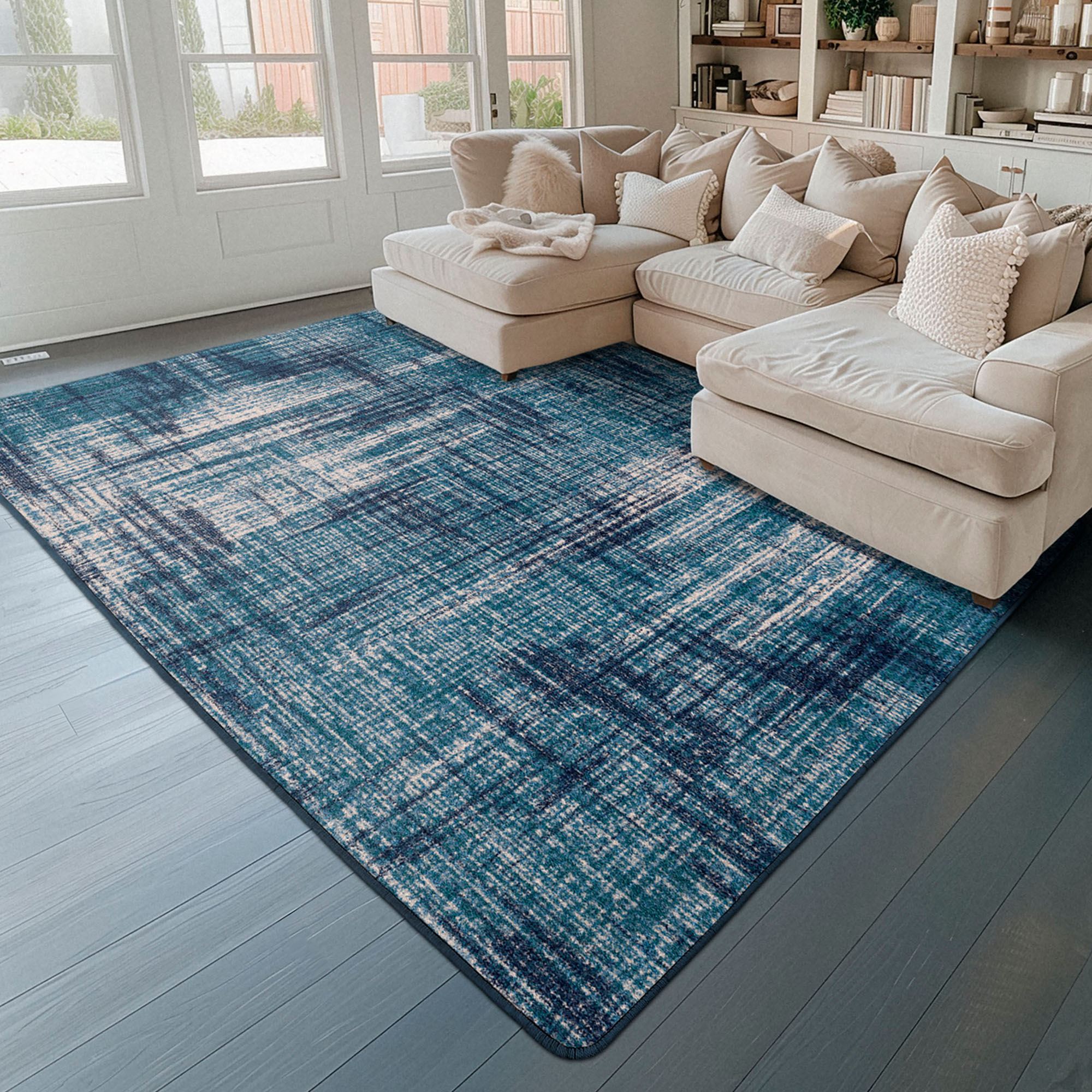 Simply Casual Blue Stain Resistant Abstract Area Rugs