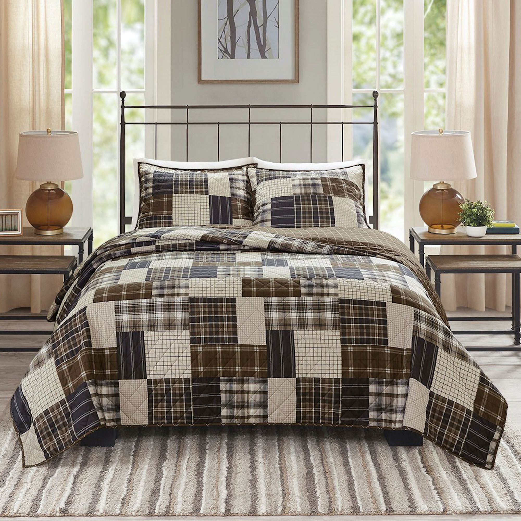 Timber Plaid Timber Reversible Rustic Black and Brown Plaid Mini Quilt Set Bedding