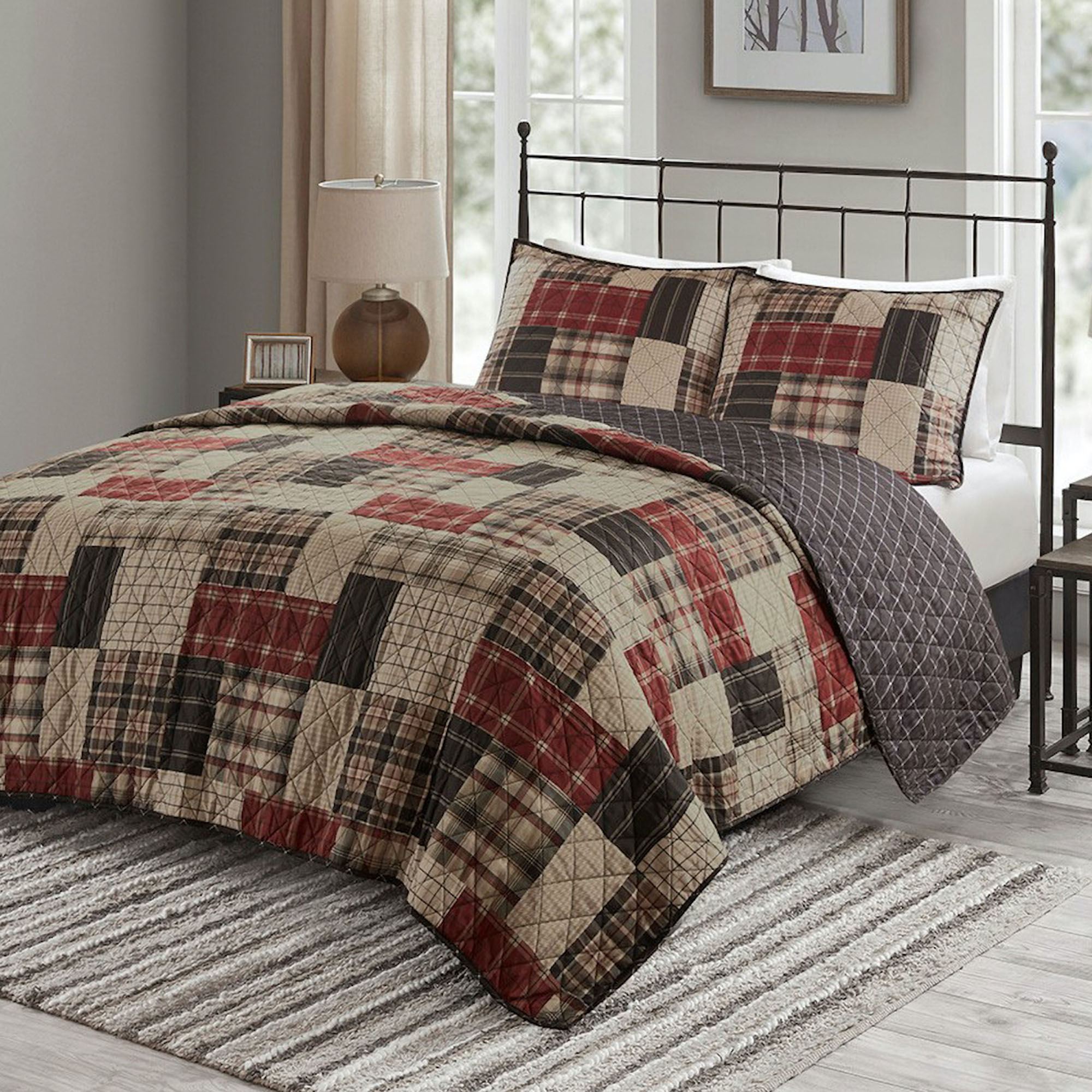 Timber Plaid Timber Reversible Rustic Red and Black Plaid Mini Quilt Set Bedding