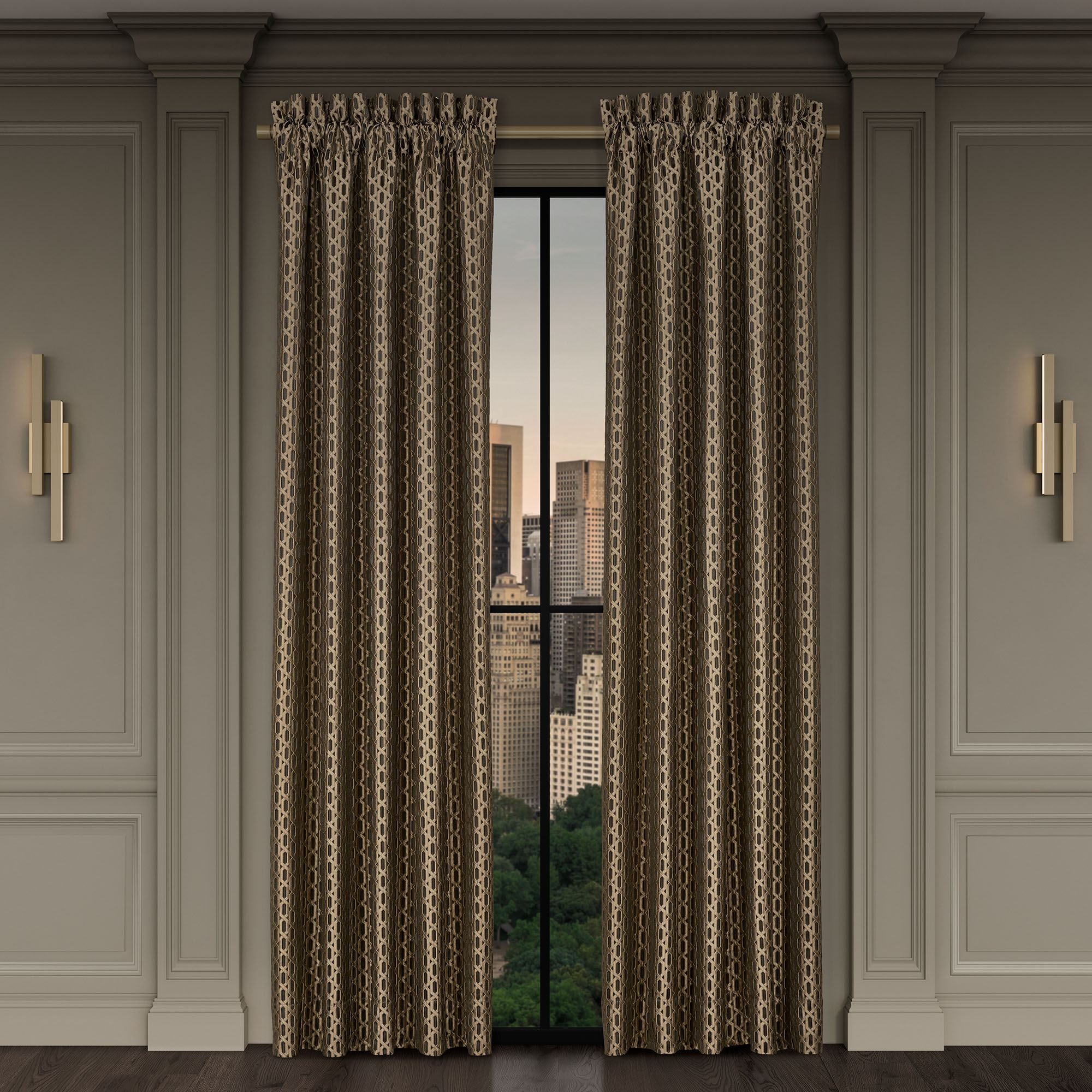 Metropolitan II Wide Tailored Curtain Pair Champagne Bronze