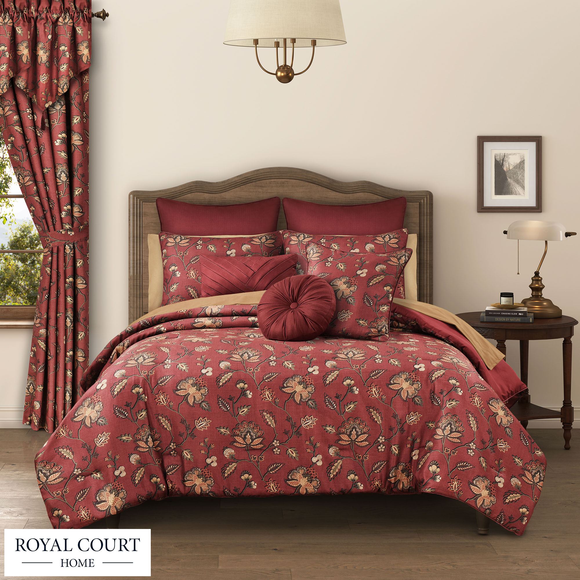 Bari Red Jacobean Floral Comforter Set Bedding from Royal Court
