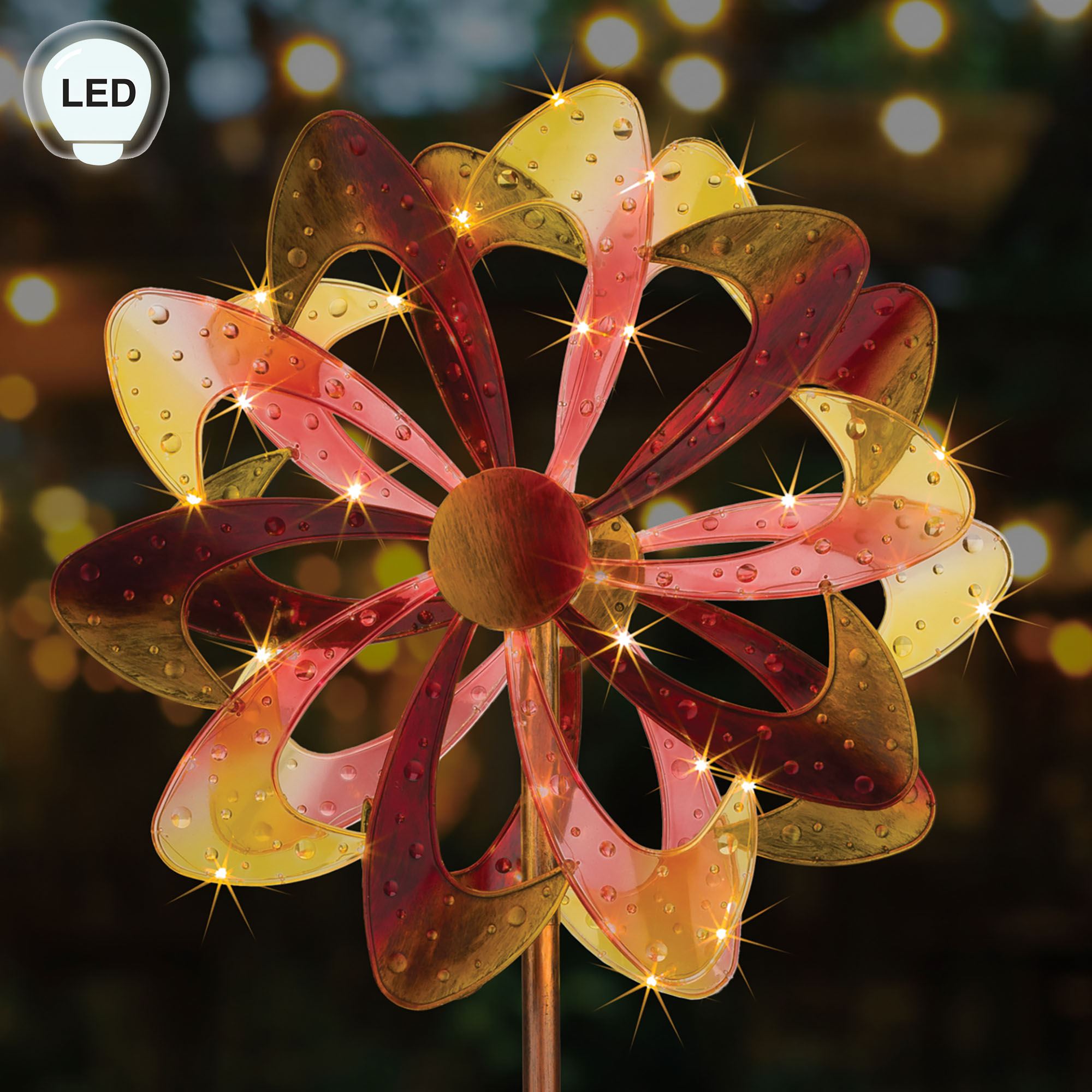 Blaze Rotating Solar Powered LED Lighted Outdoor Garden Wind Spinner Stake