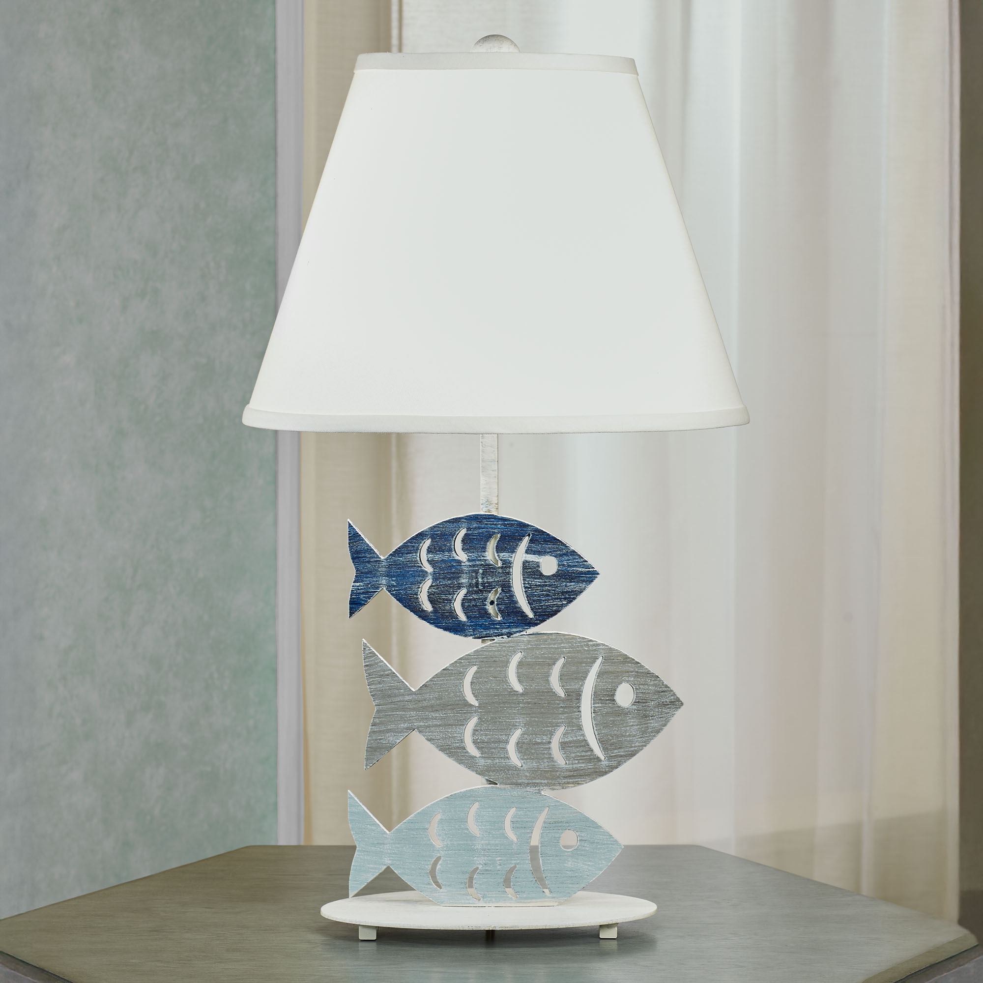 Seabrooke Blue and Aqua Fish Handcrafted Coastal Table Lamp