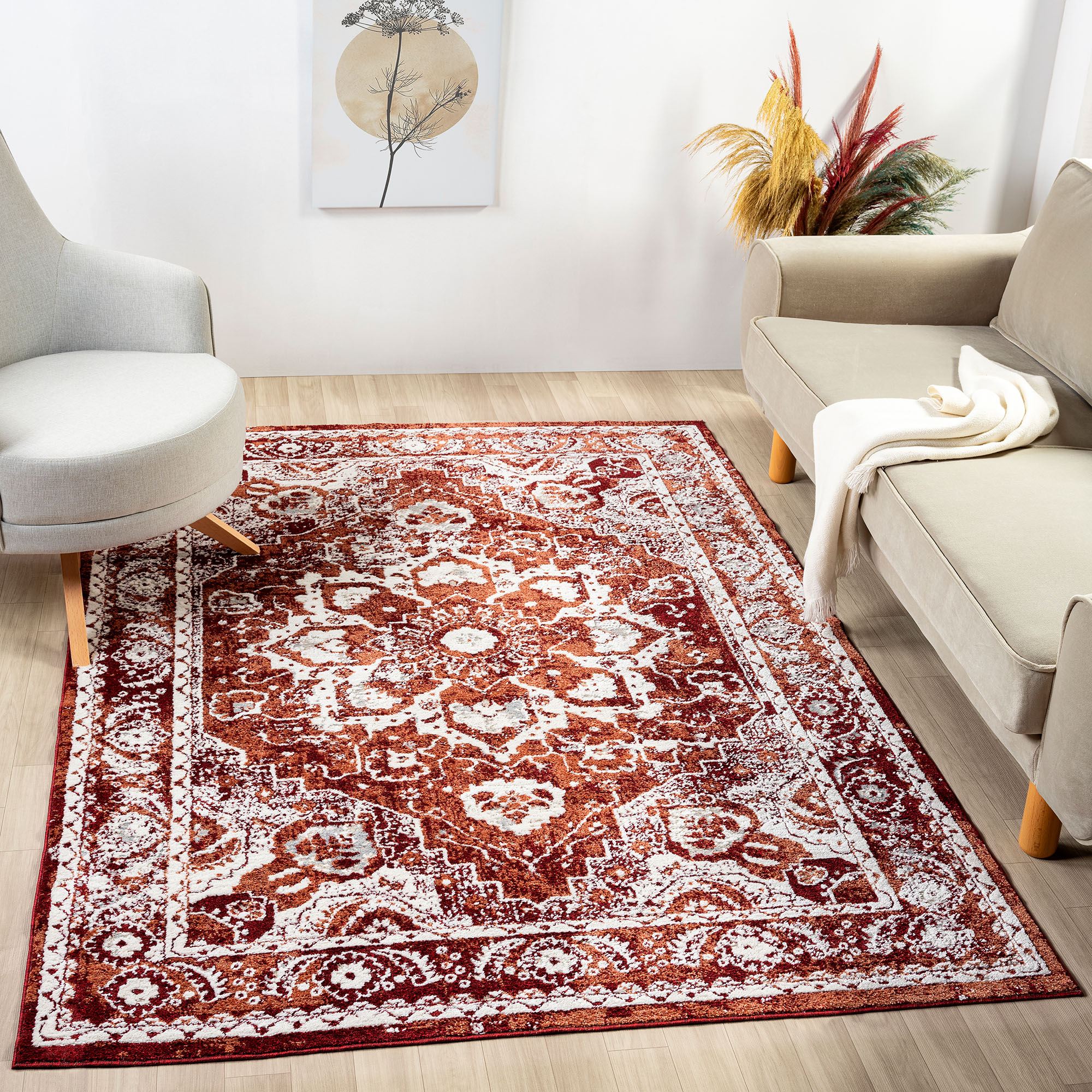 Cyrus Burgundy Mandala Inspired Medallion Area Rugs