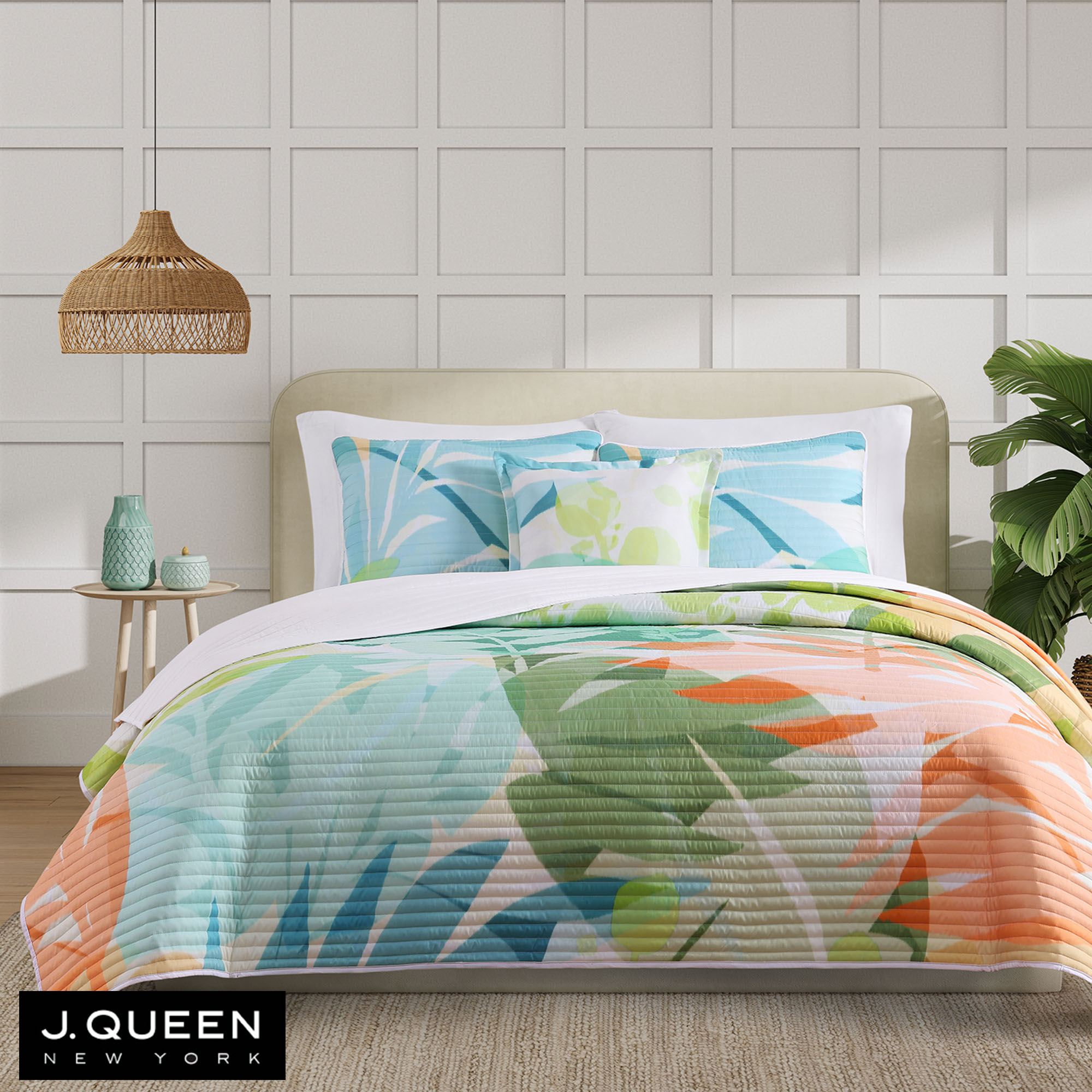thumbnail image 2 of Exotic Tropical Quilt Set – Red, Teal, Green, Palm, Blue, Purple, Aqua – 100% Cotton – Quality Brand 2 of 6