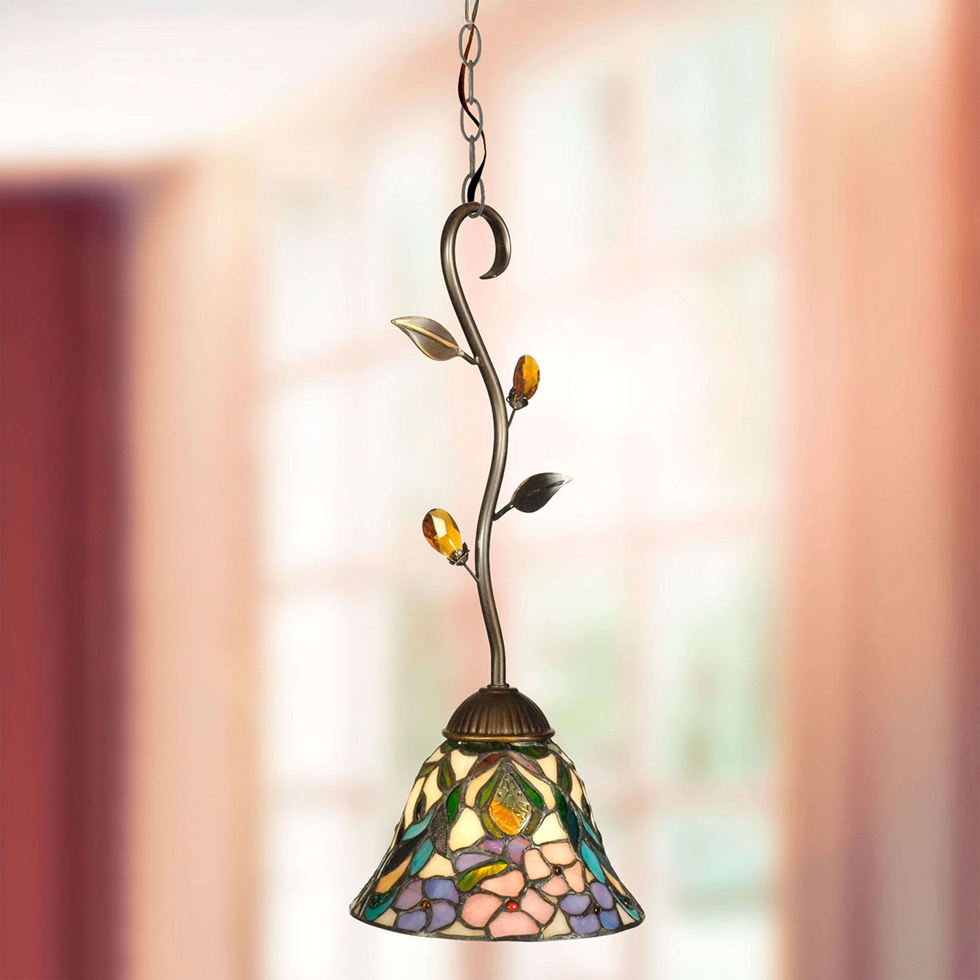 Ridgely Floral Tiffany Stained Art Glass Pendant Hanging Ceiling