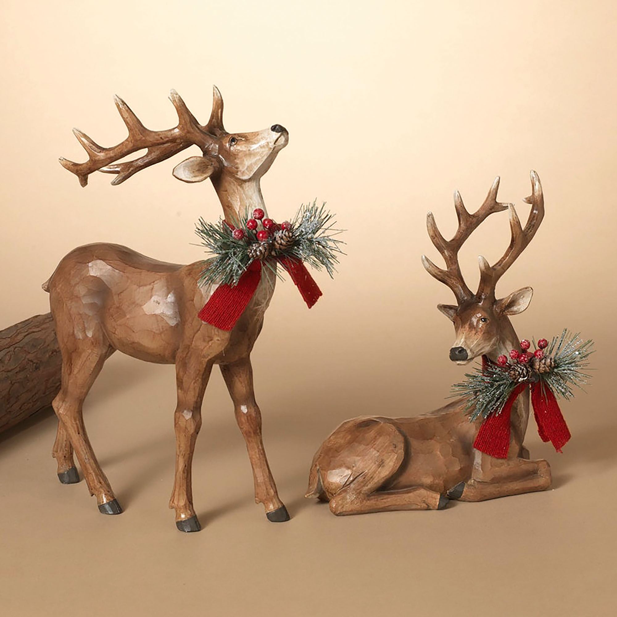 Woodland Deer Figures Brown Set of Two