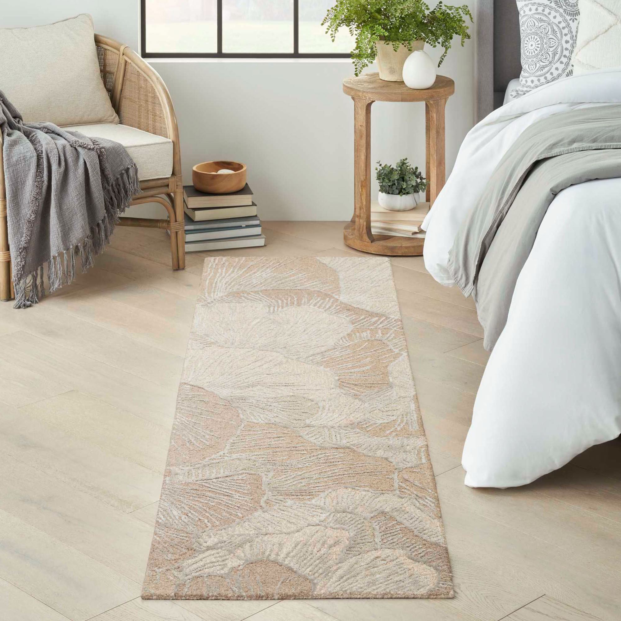 Leaf Rug Class Amelie Light Taupe Handmade Botanical Leaf Rug Runner