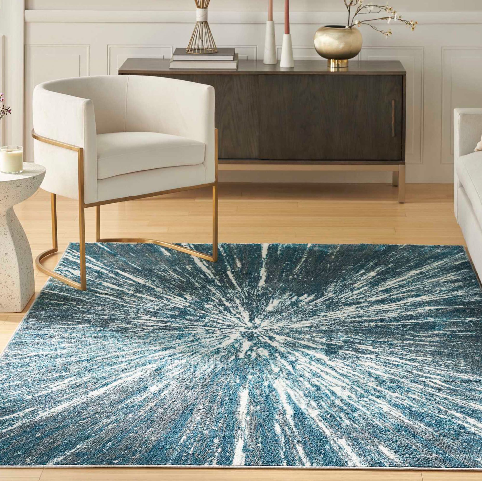 Ainsley Variegated French Blue Burst Design Abstract Area Rugs