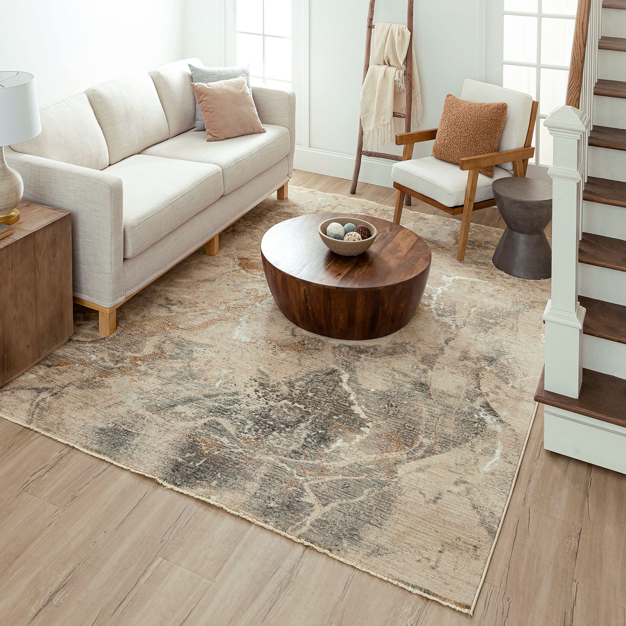 Imogen Light Cream Gray and Black Abstract Area Rugs