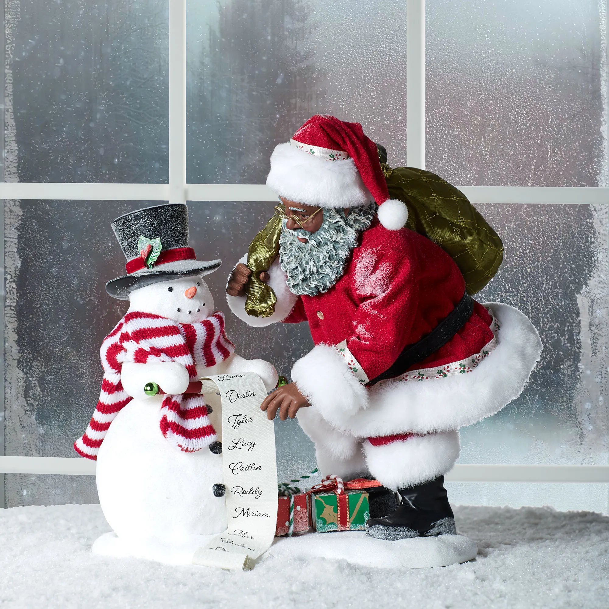 Cothique Map Nice List Snowman and African American Santa Clothtique Figurine