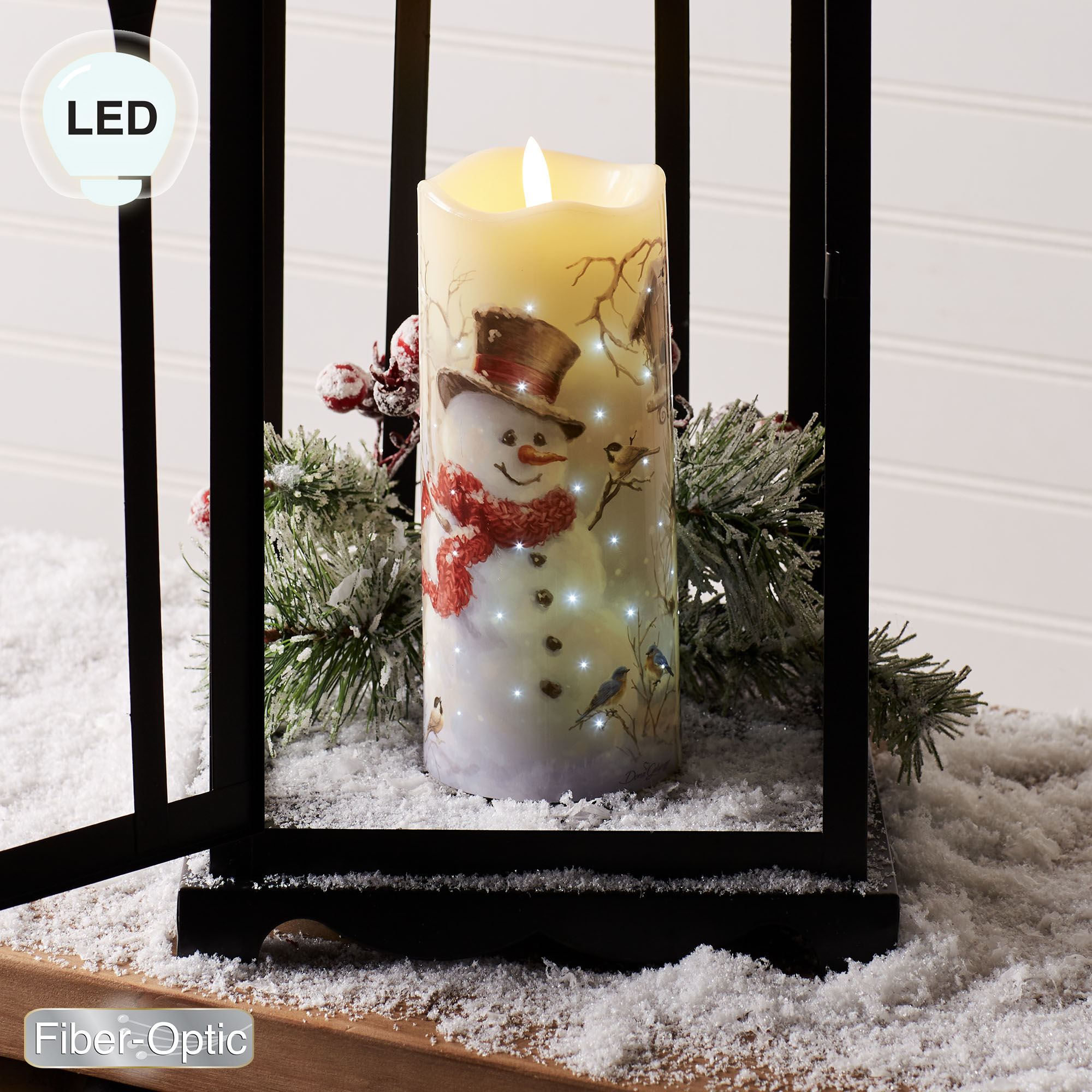 Birch Forest Snowman LED Candle Ivory