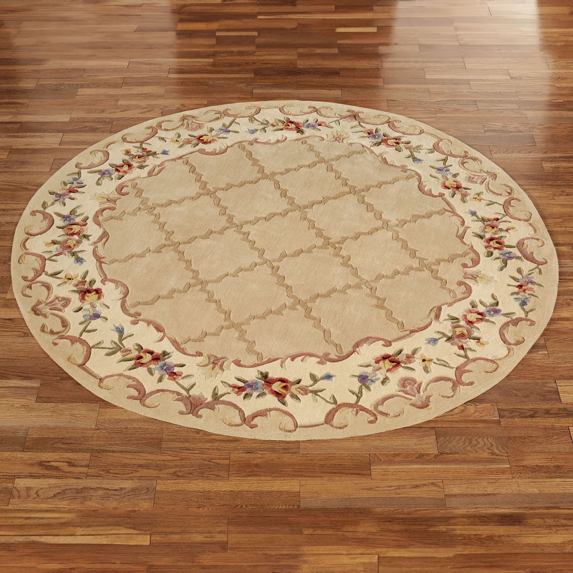 Claras Garden Lattice Floral Wool Round Rug